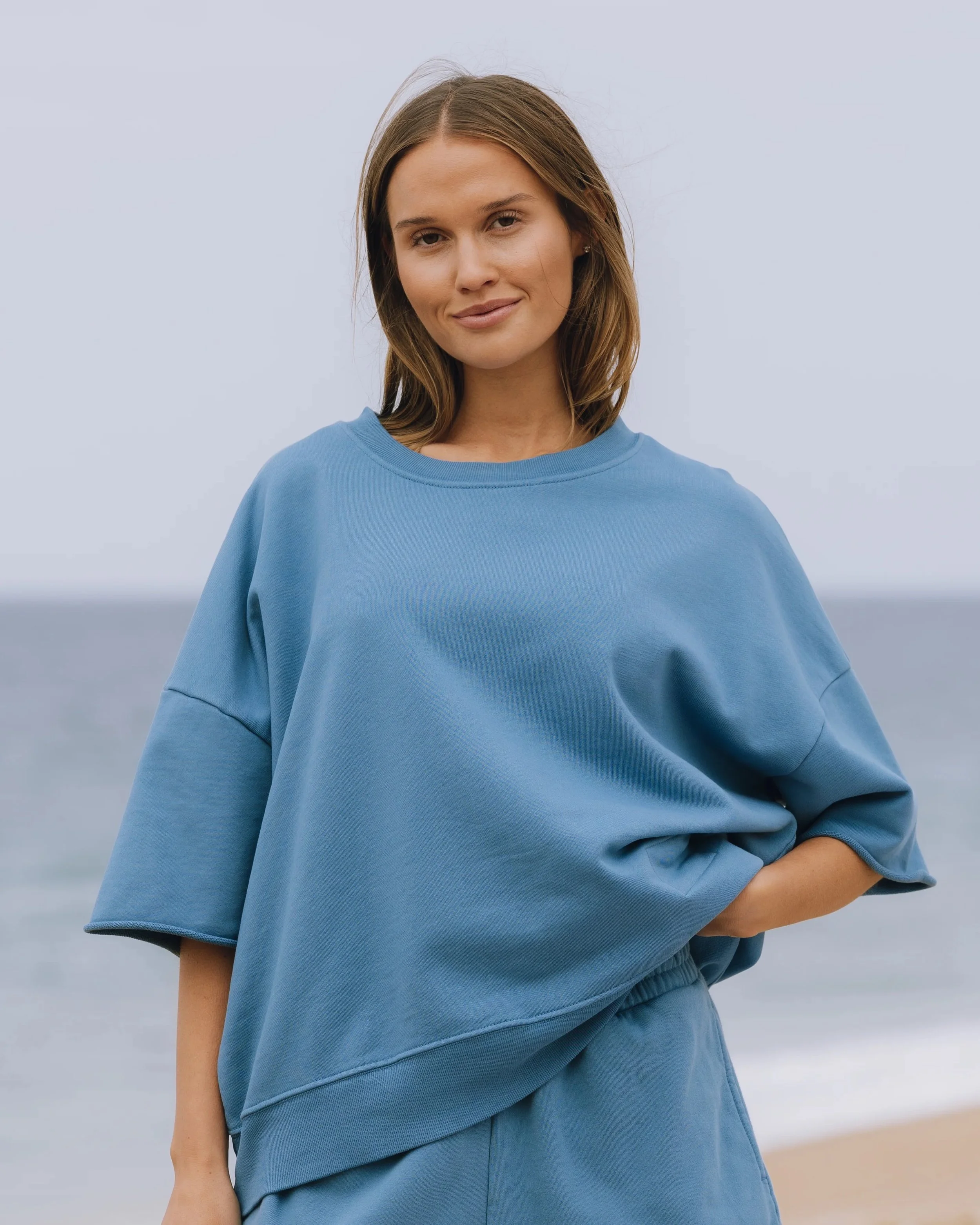 Cropped Sleeve Crew