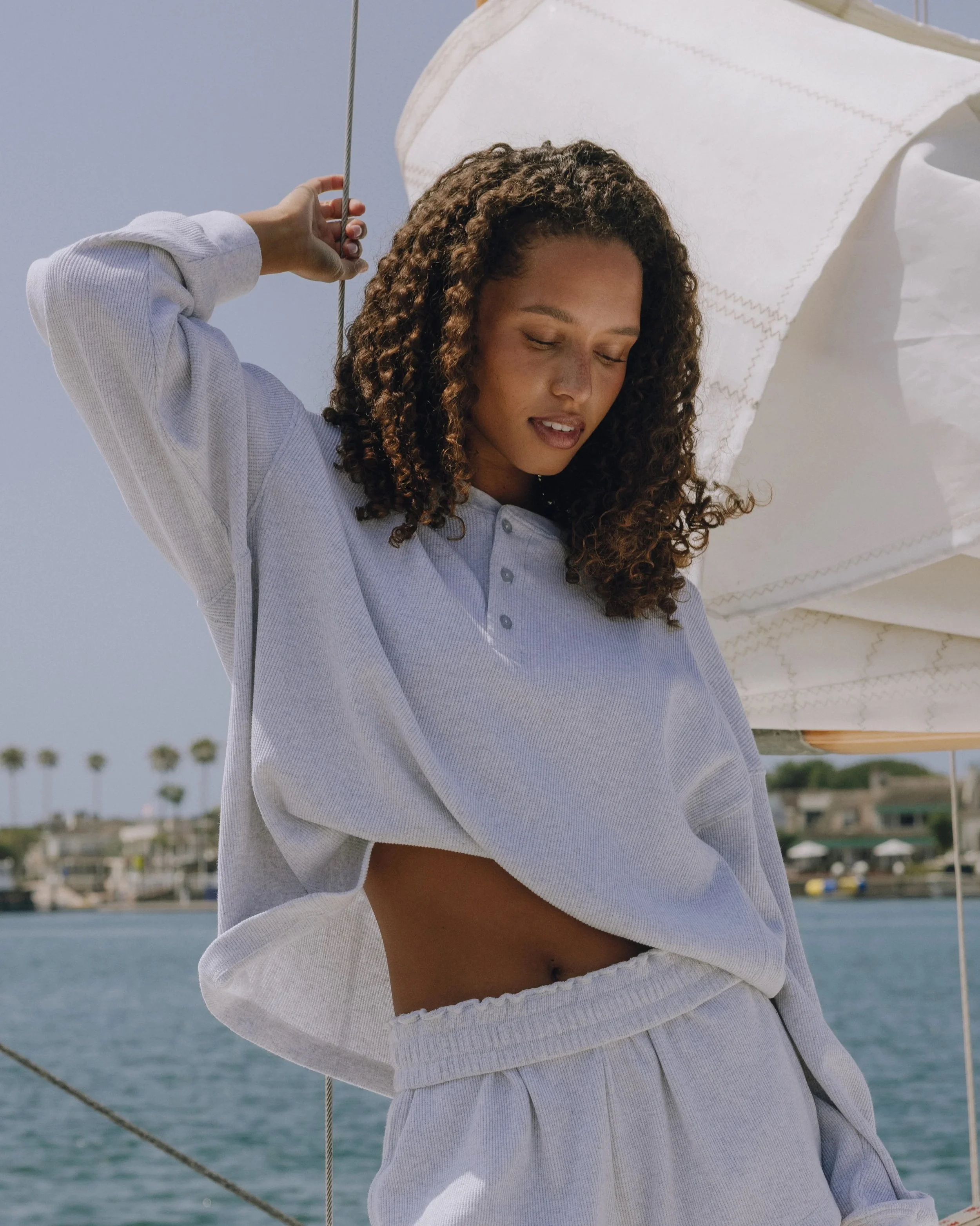 Oversized Thermal Henley - Light Grey