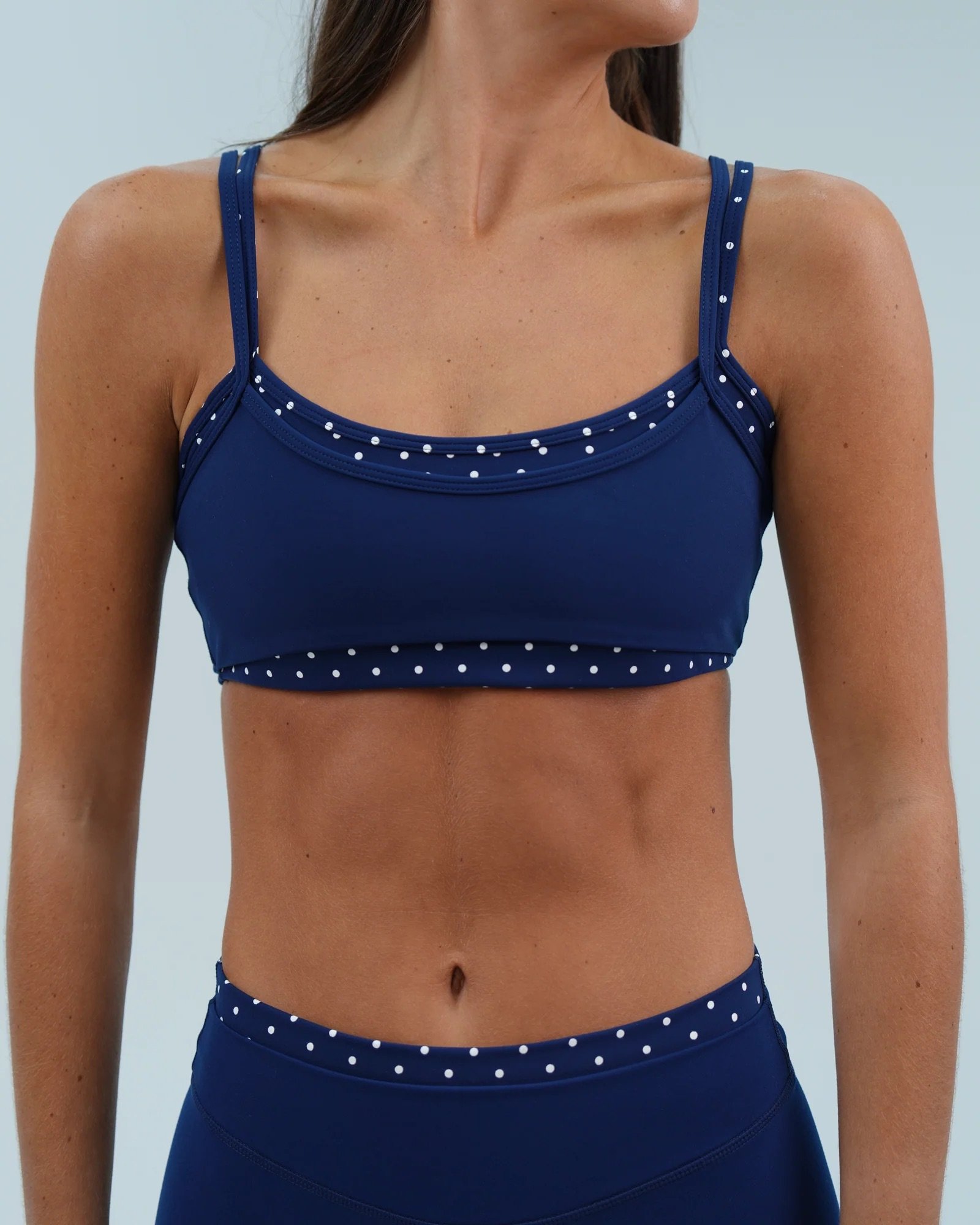 Double Layer Scoop Bra - Navy &amp; White Polka Dots