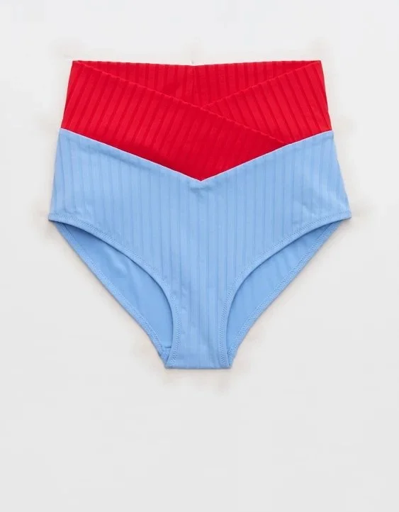 Aerie Ribbed High Waisted Full Coverage Bikini Bottom