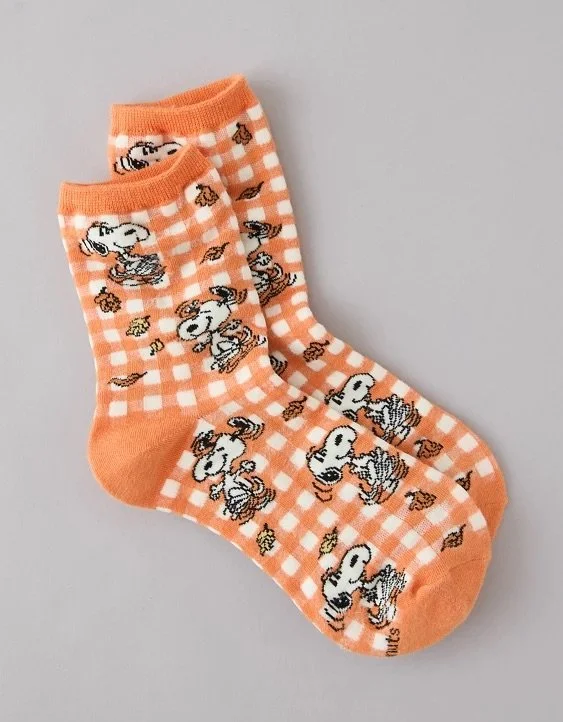 AE Snoopy Cropped Crew Socks - Orange Spice