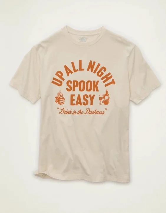AE Standard Fit Halloween Graphic T-Shirt - Bone Khaki