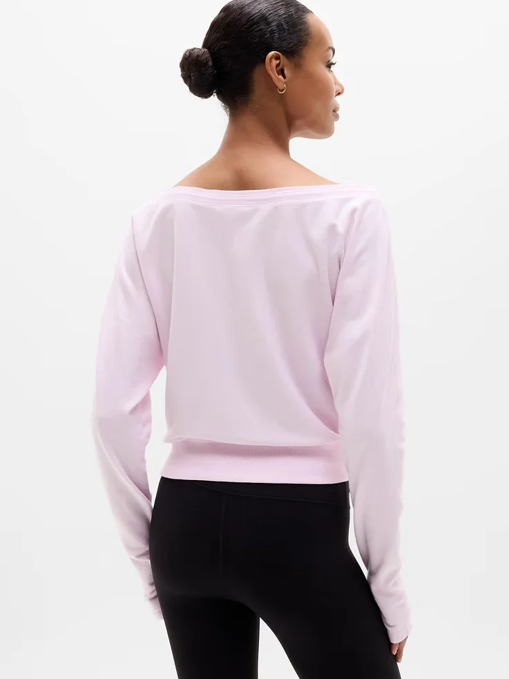 Airy Cotton Terry Boat Neck Sweatshirt