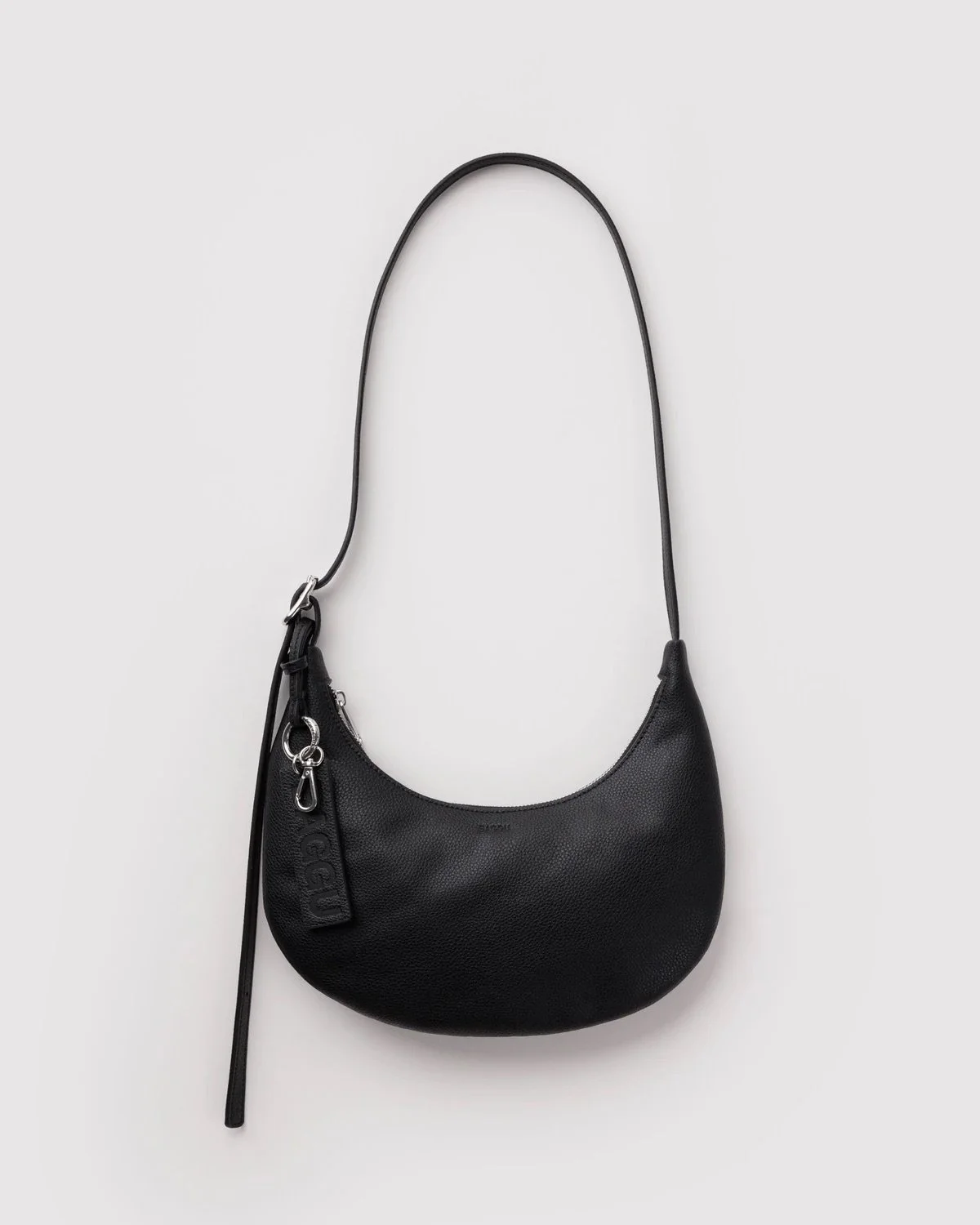 Small Recycled Leather Flat Crescent - Black