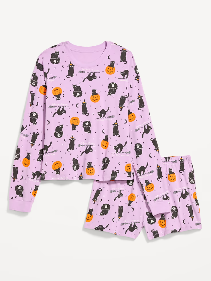 Halloween Pajama T-Shirt &amp; Shorts Set - Purple Cats