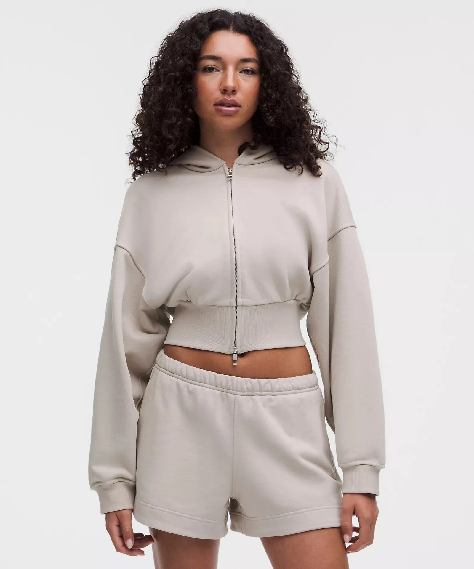 French Terry Cropped Full-Zip Hoodie