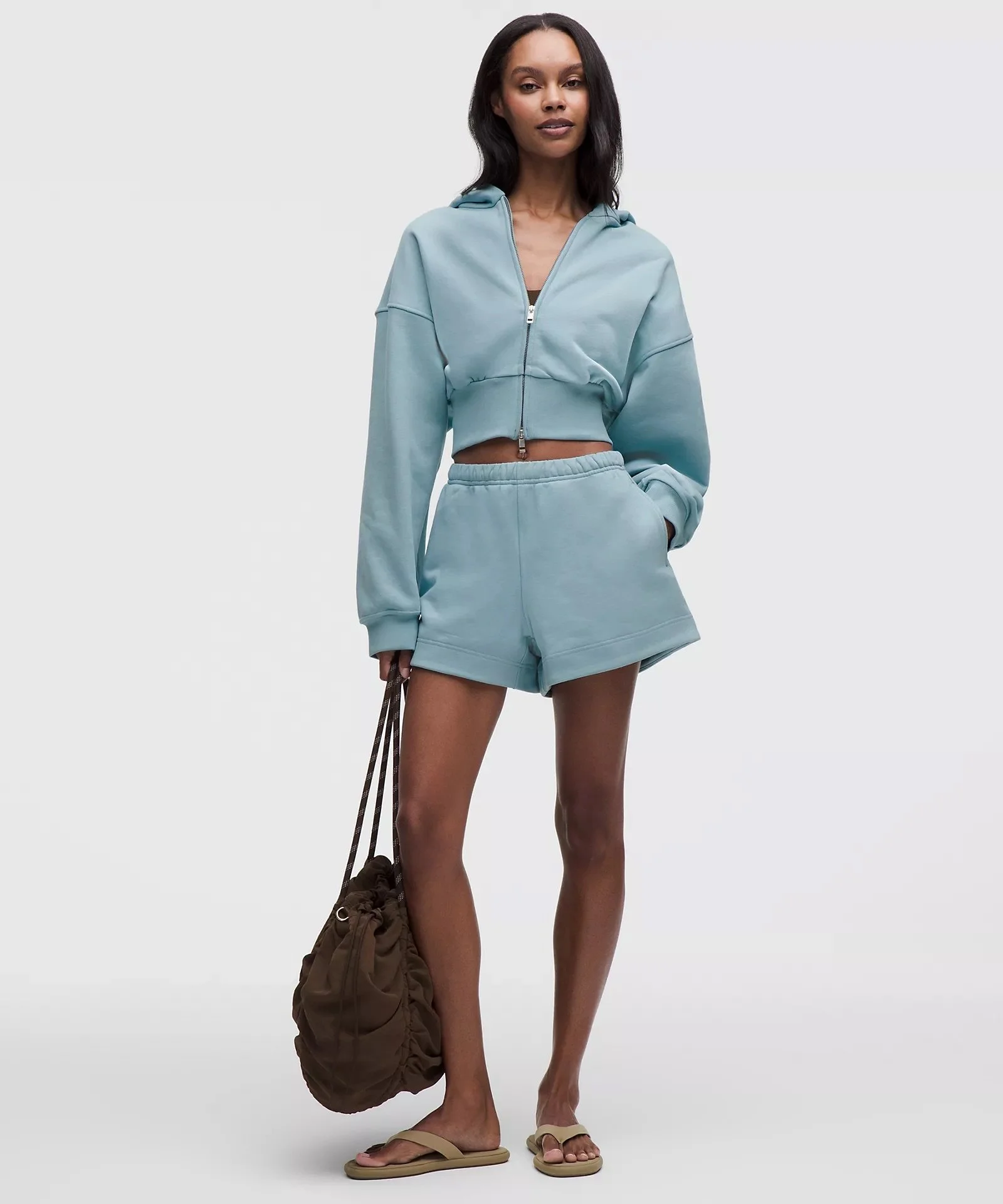 French Terry Cropped Full-Zip Hoodie