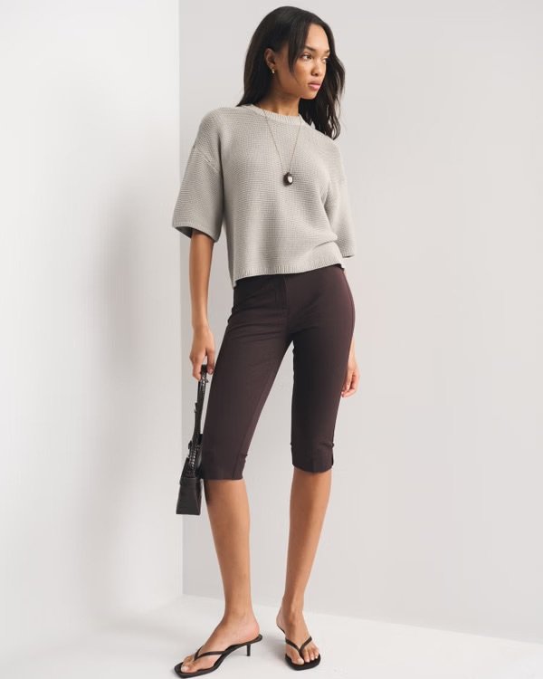 100% Cotton Textural-Stitch Boxy Sweater Tee