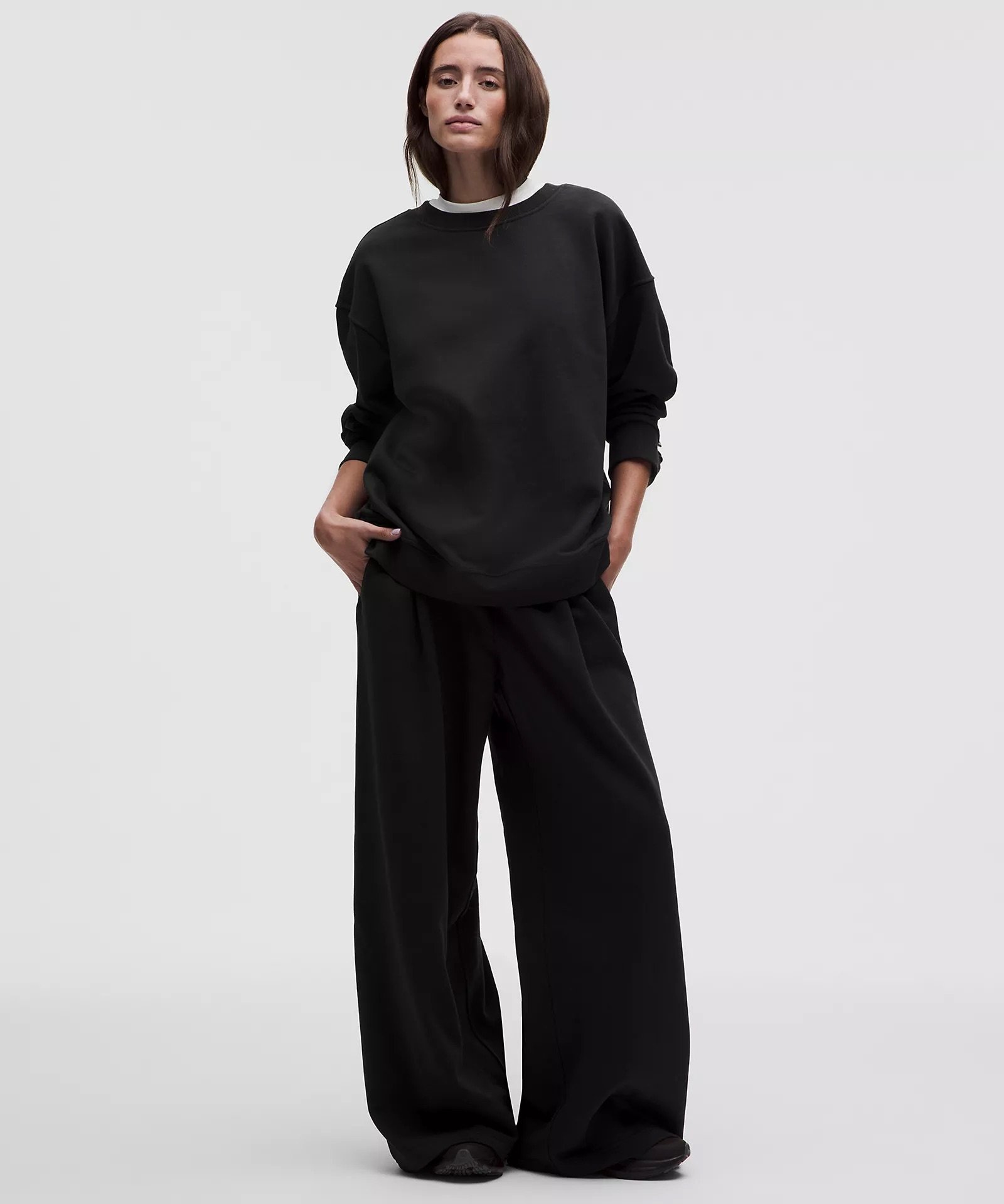 French Terry Mid-Rise Wide-Leg Pant
