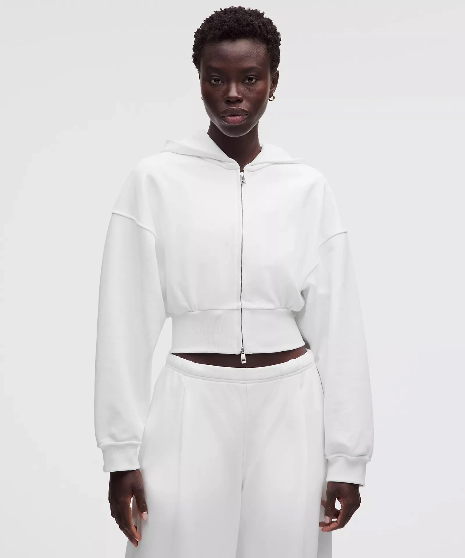 French Terry Cropped Full-Zip Hoodie