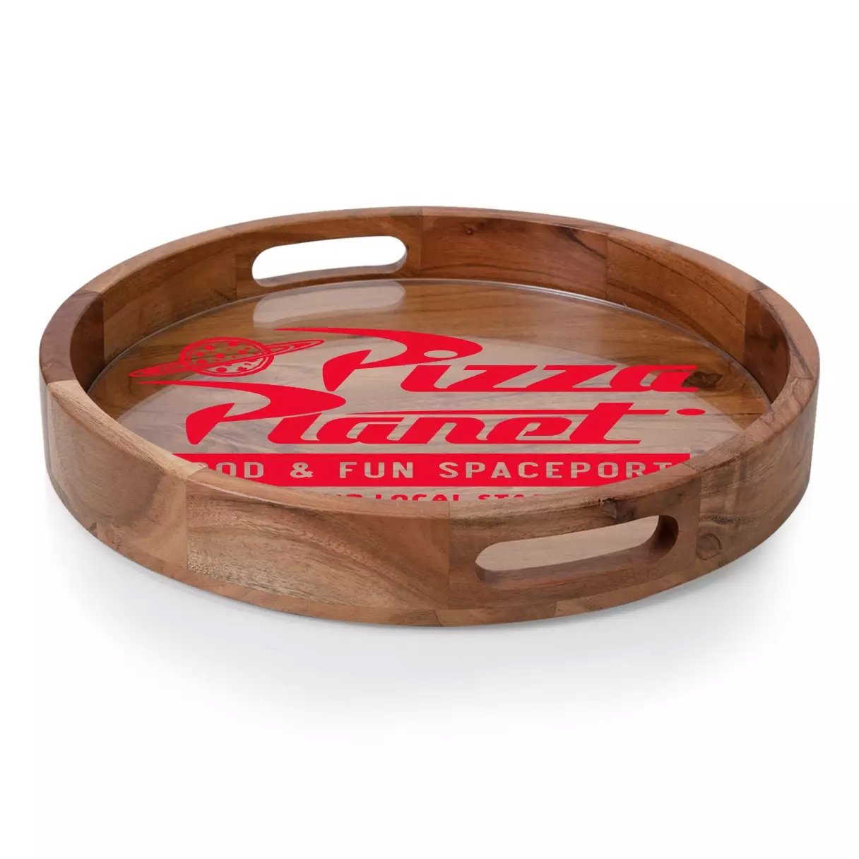 Pizza Planet Barista Round Acacia Wood Serving Tray