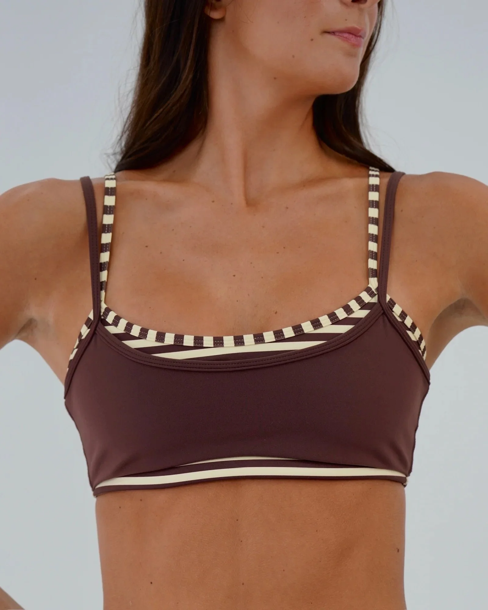 Double Layer Scoop Bra - Mocha Brown &amp; Banana Stripes