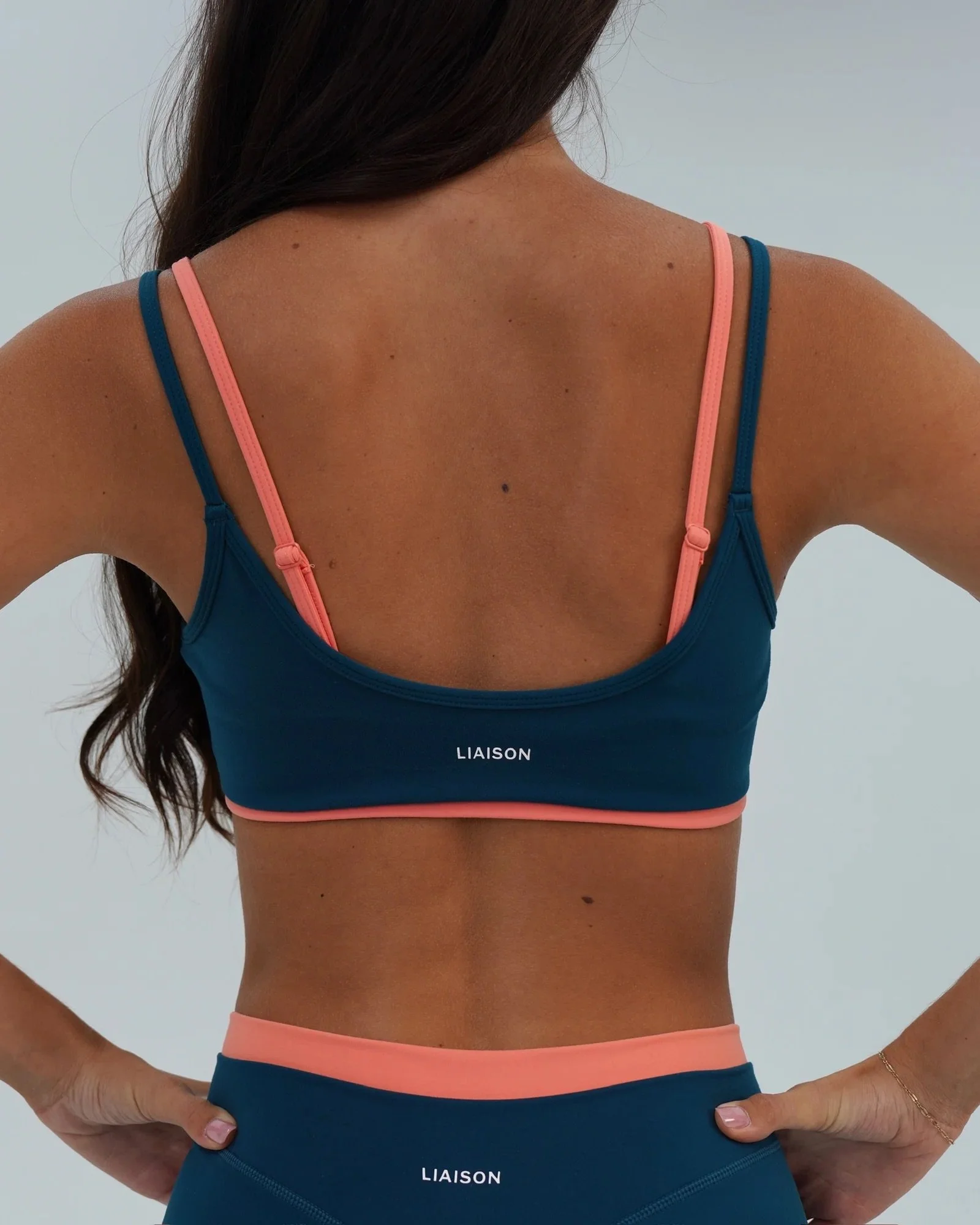 Double Layer Scoop Bra - Deep Teal &amp; Guava