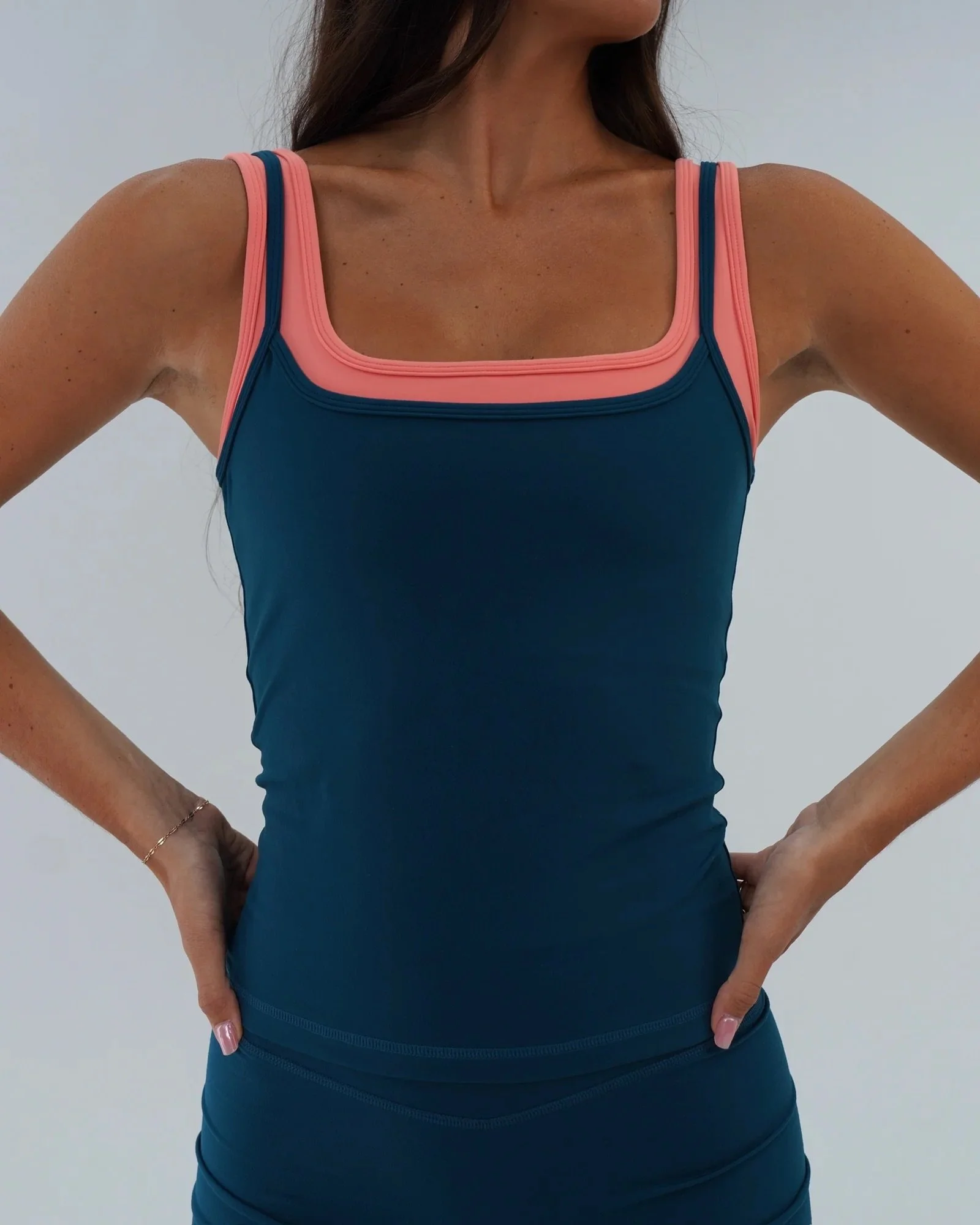 Double Layer Core Tank - Deep Teal &amp; Guava