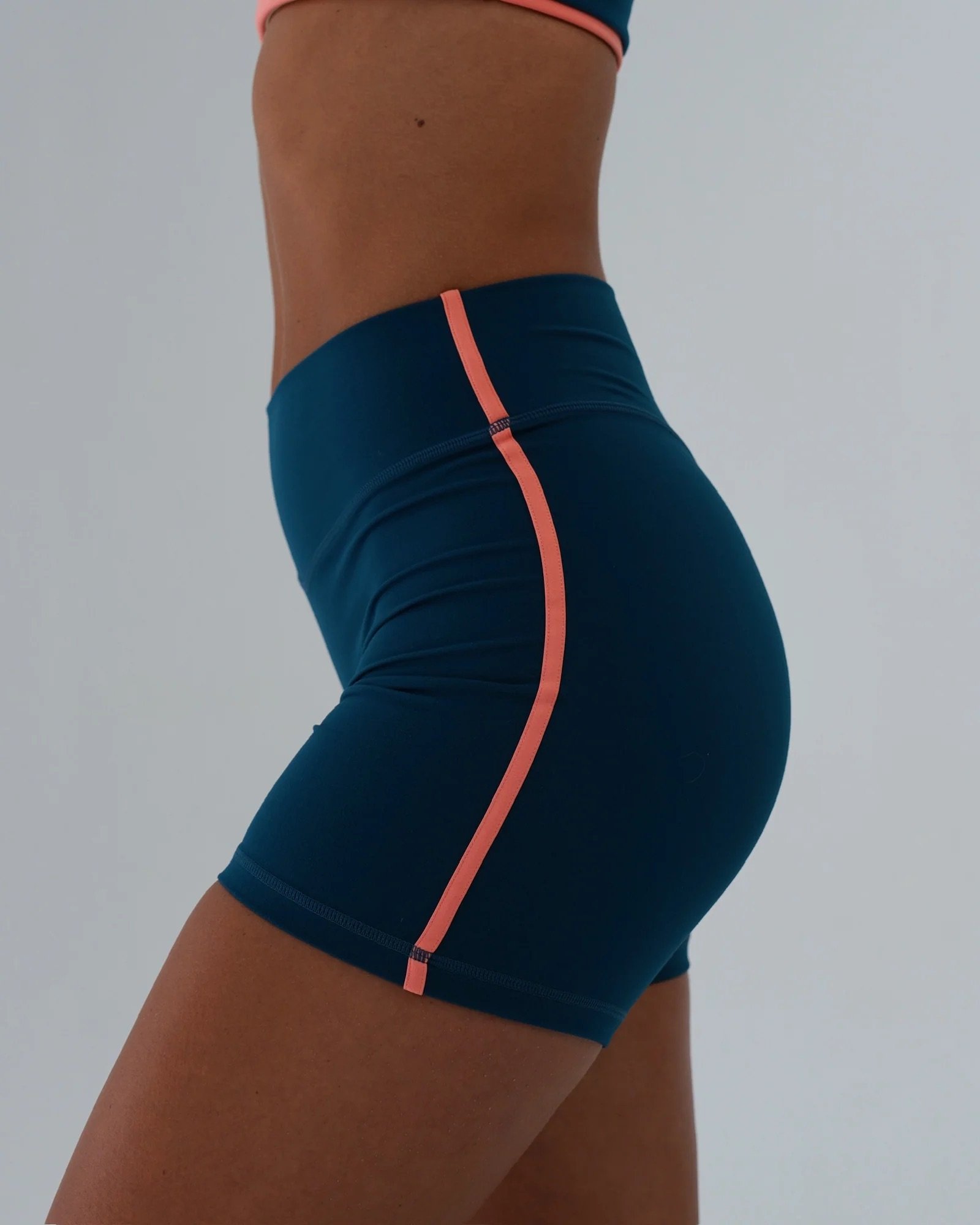 Single Stripe Bridge Short - Deep Teal &amp; Guava