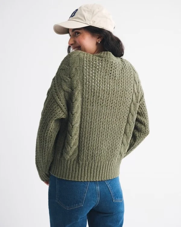 Textural Stitch Cable Crewneck Sweater