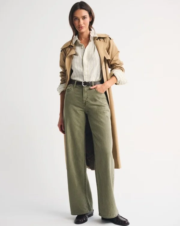 High Rise Wide Leg Olive Jean