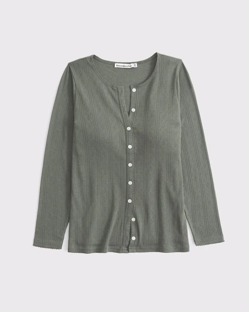 Bra-Free 3/4 Sleeve Pointelle Cardigan Tank Set