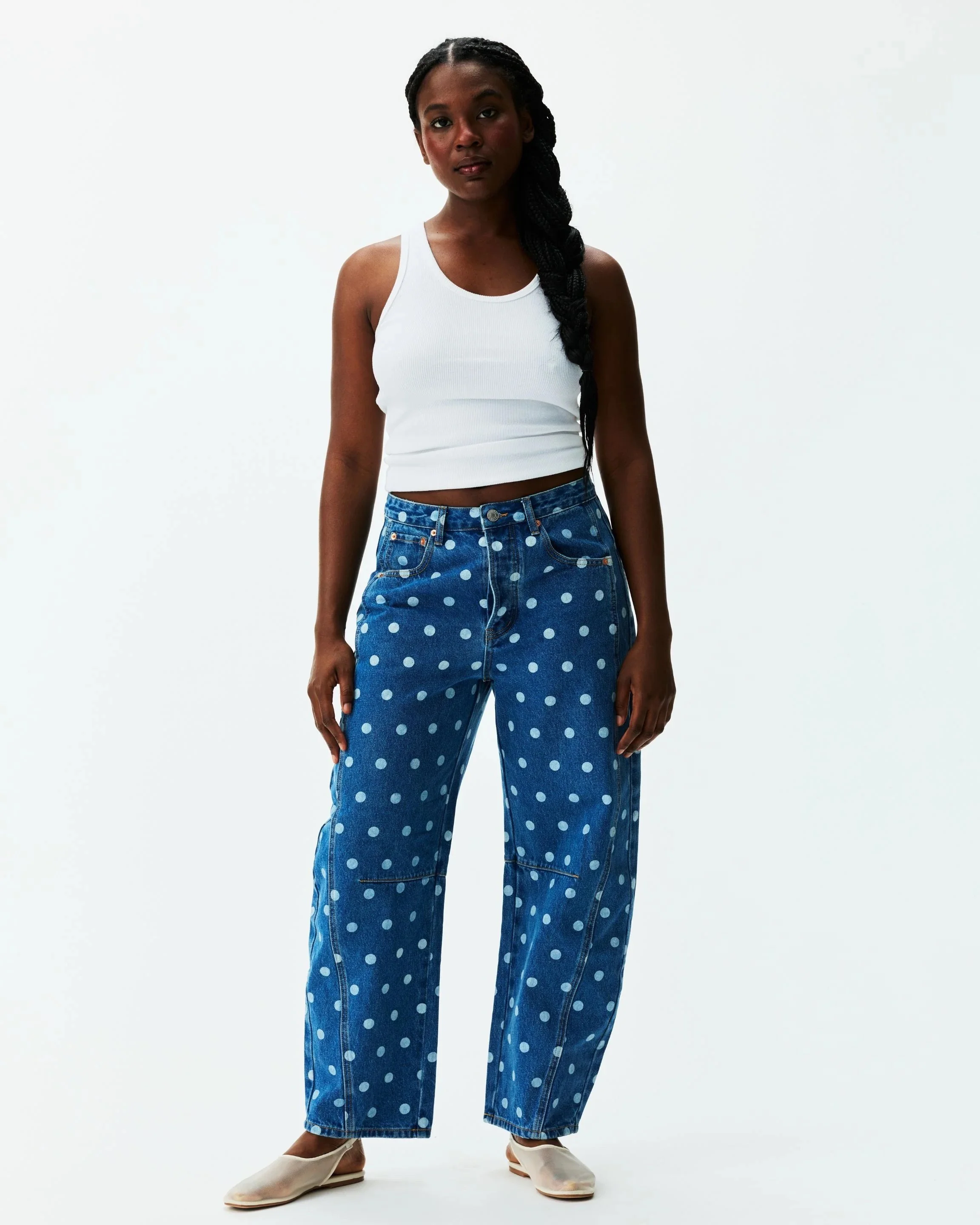 Polka Dot Horseshoe Jean - Medium Wash Polka Dot