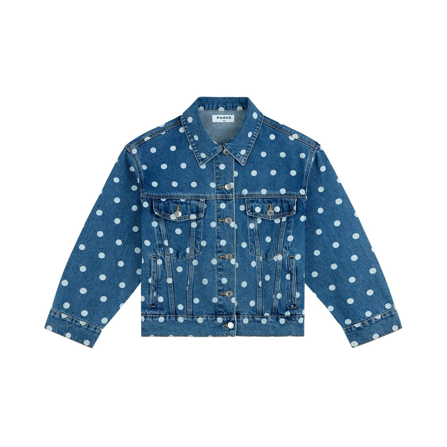 Polka Dot Oversized Denim Jacket - Medium Wash Polka Dot