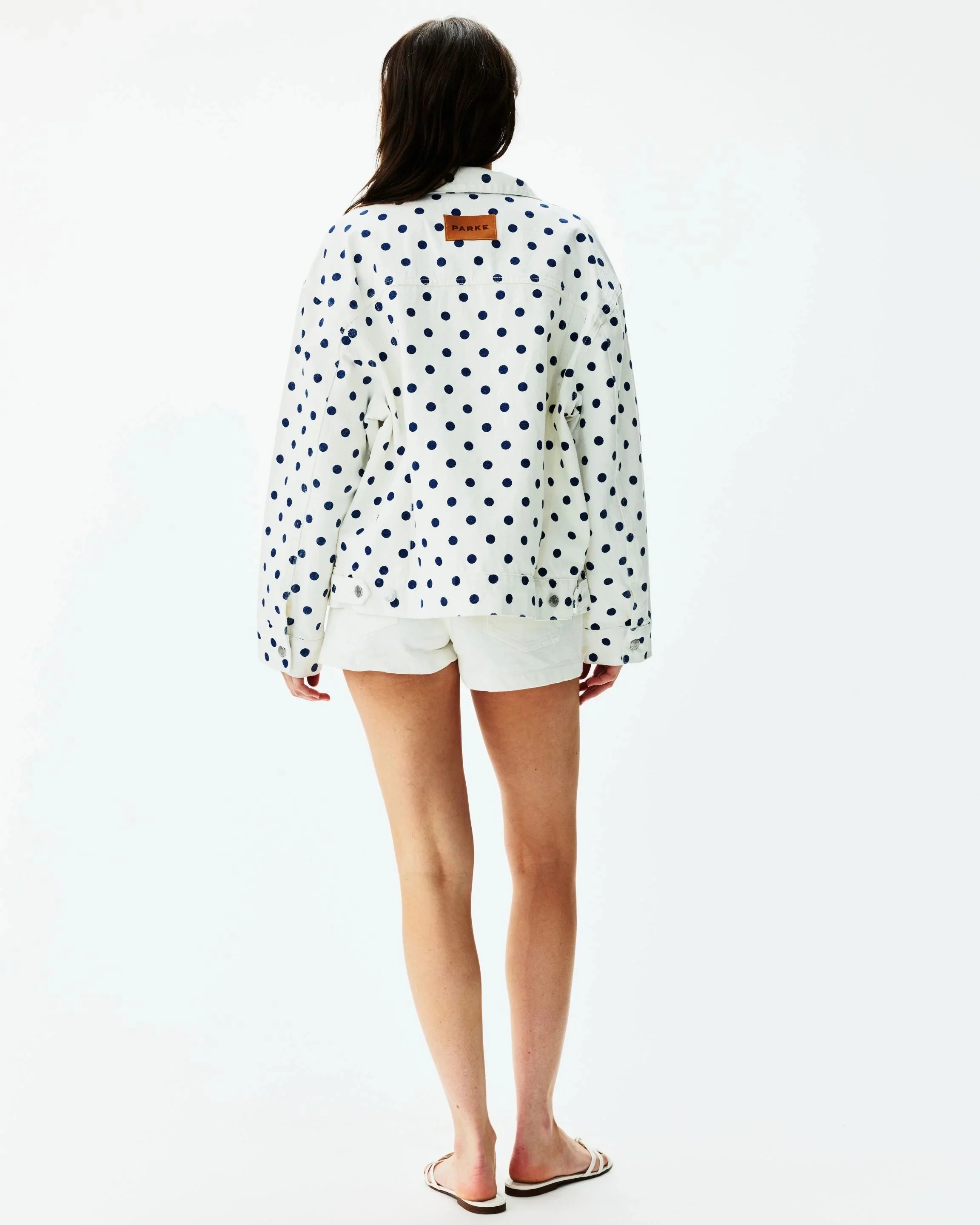 Polka Dot Oversized Denim Jacket - White Polka Dot