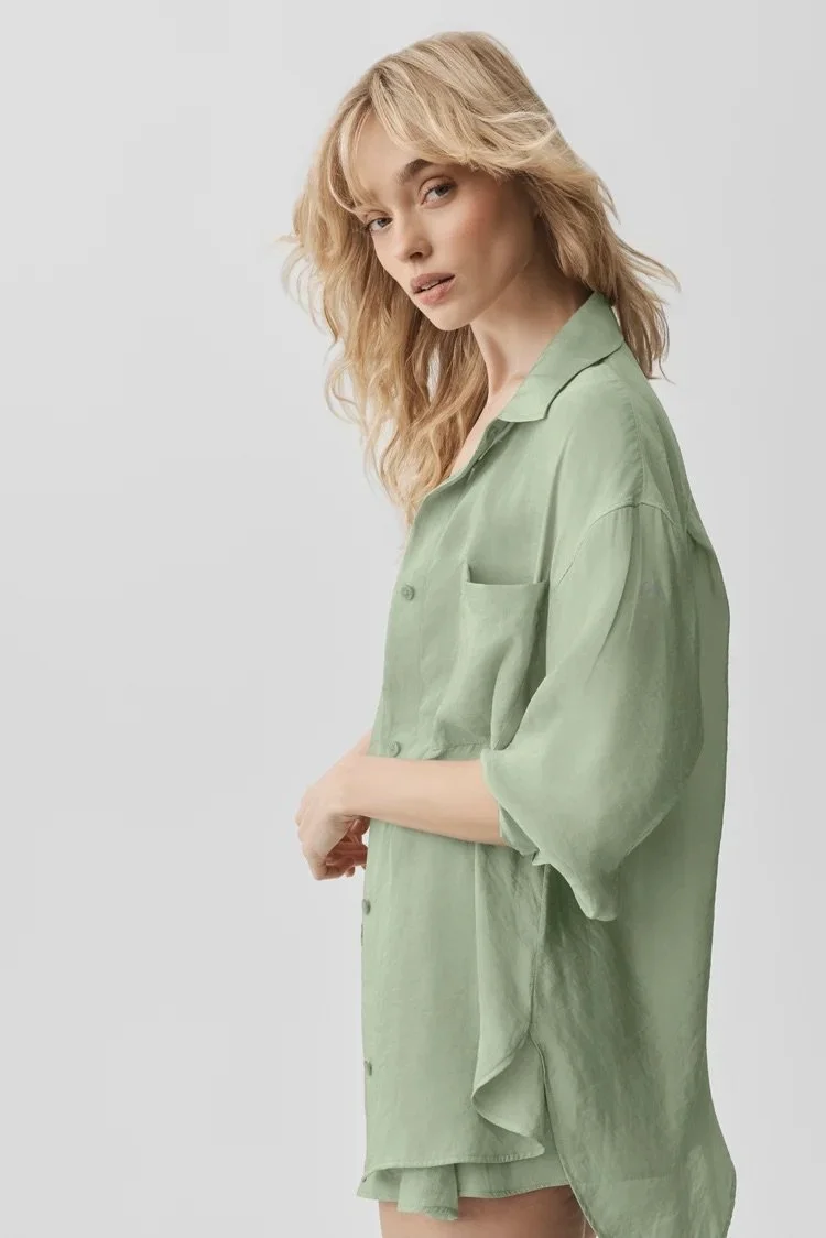 Semi-Sheer Golden Hour Button Down Long Sleeve