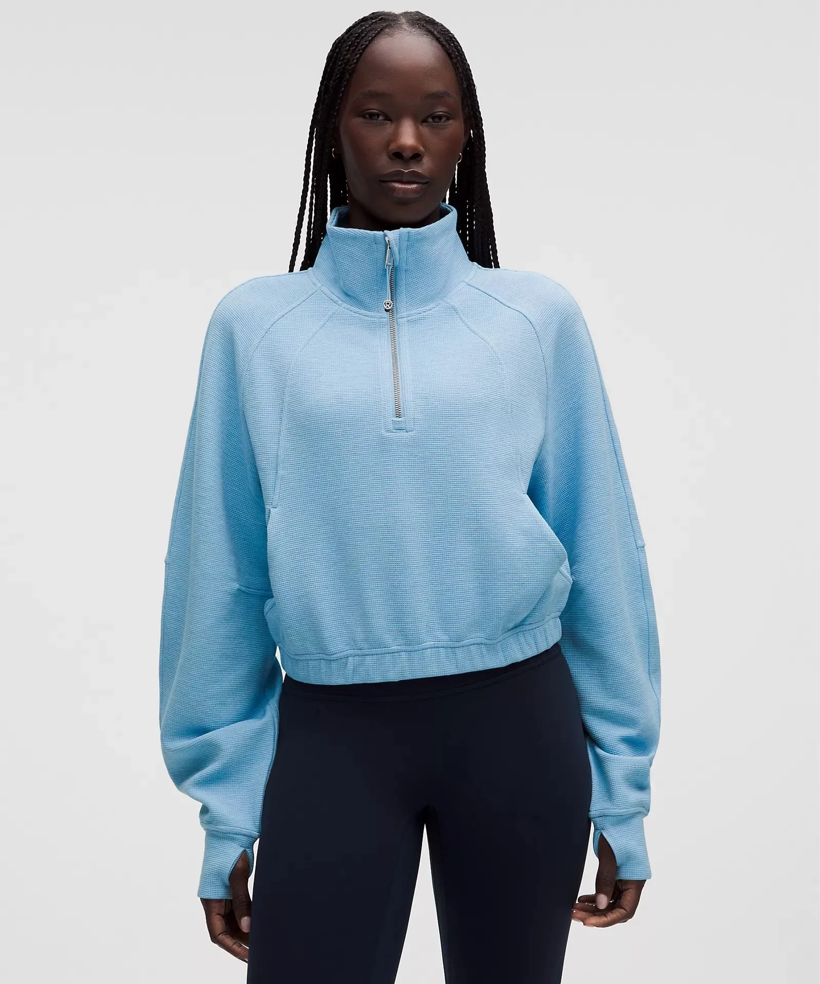 Scuba Cropped Funnel-Neck Half Zip Waffle