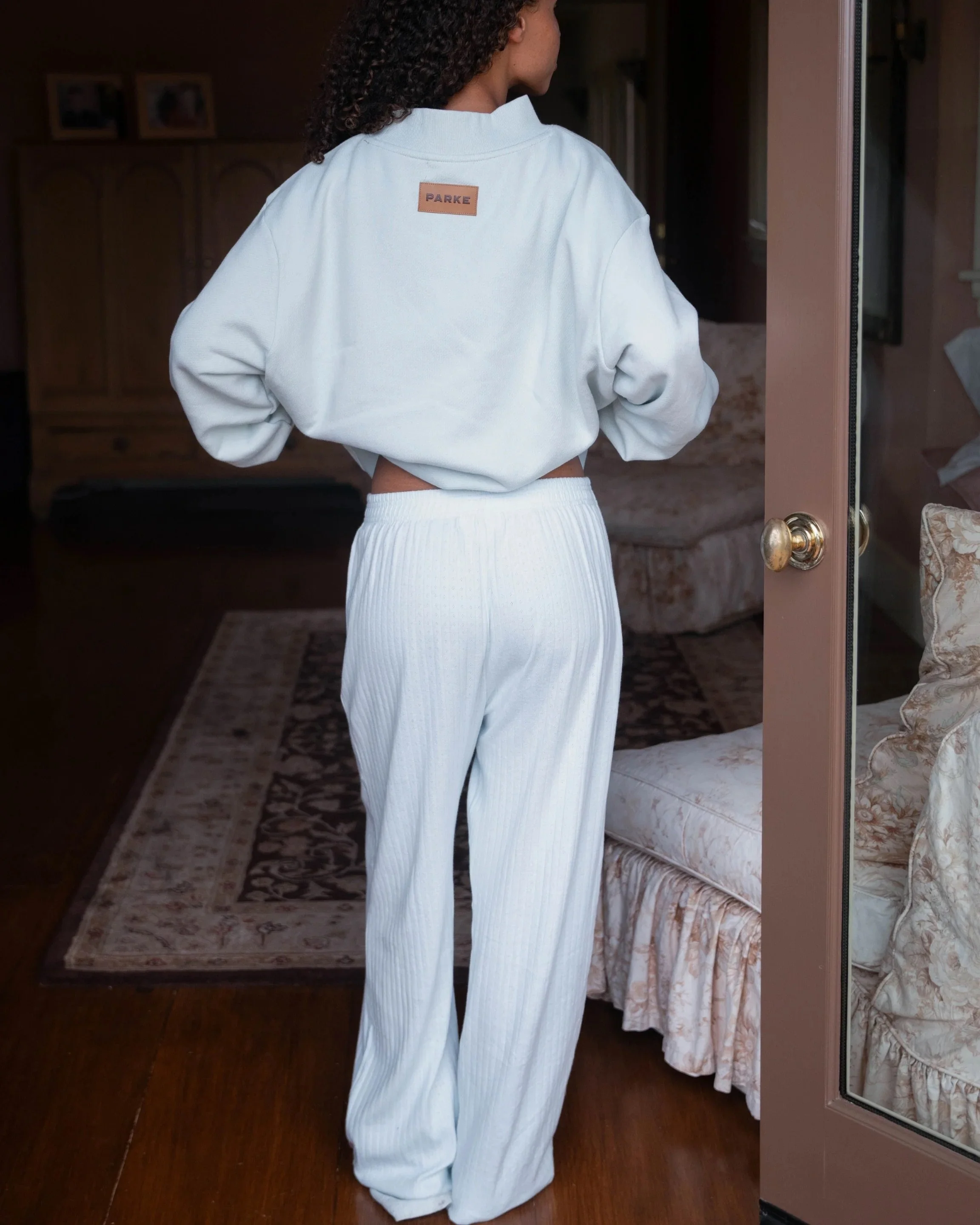 Pointelle Cotton Boxer Pants - Pale Blue