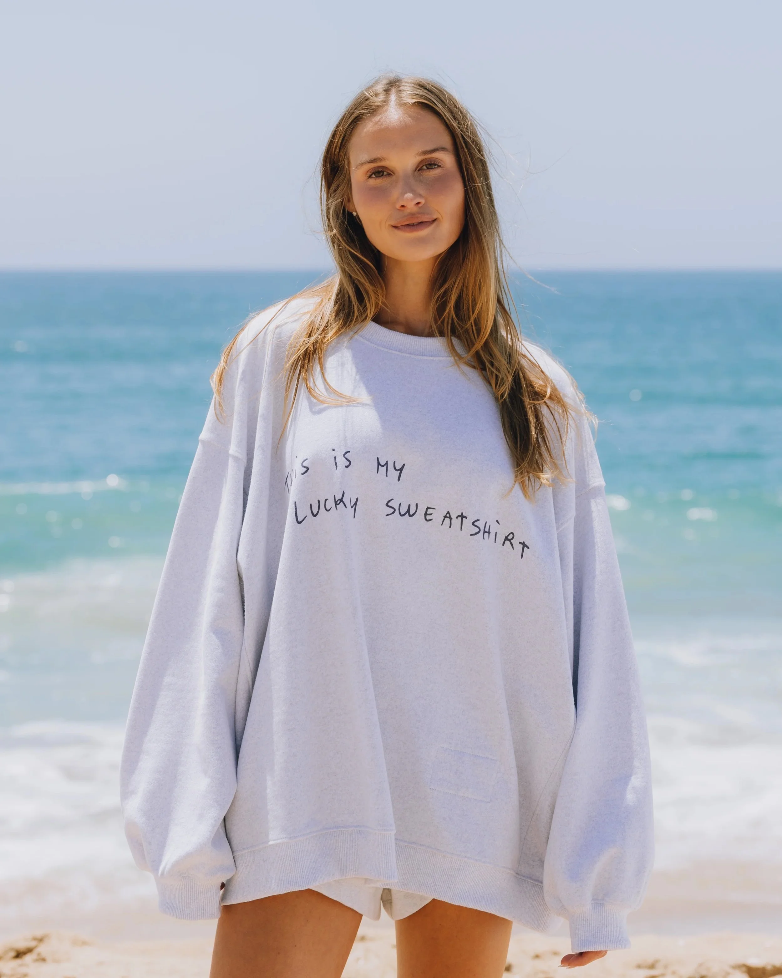 Oversized Fleece Lucky Crew - Heather Grey