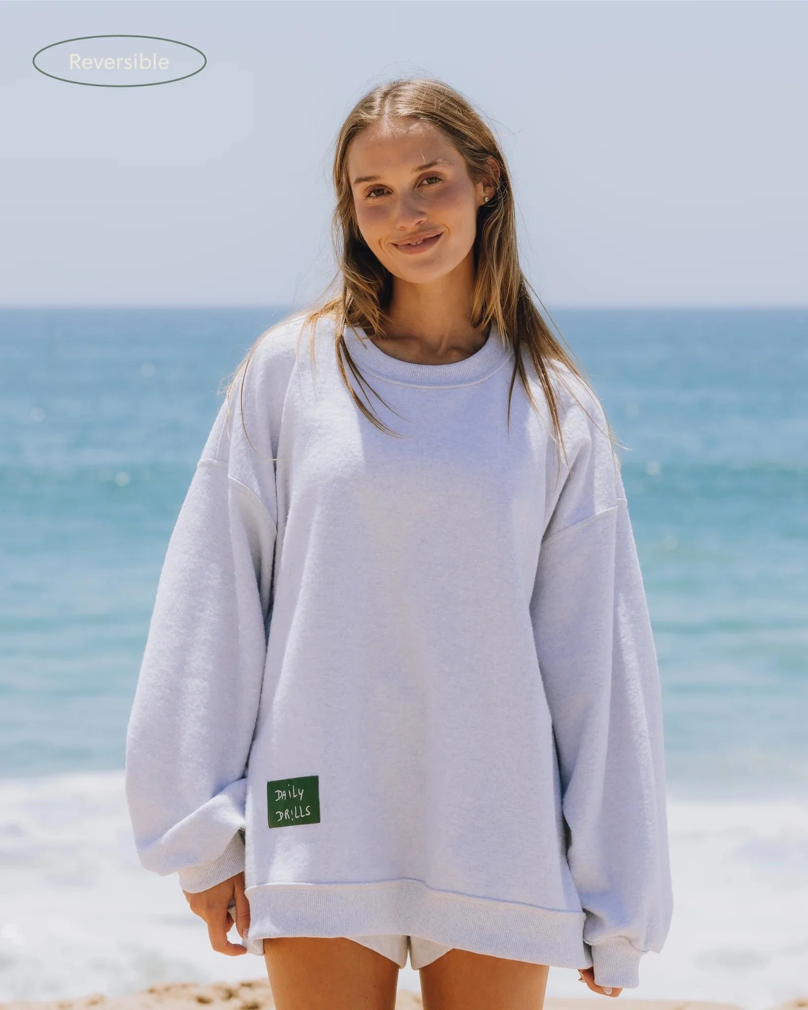Oversized Fleece Lucky Crew - Heather Grey