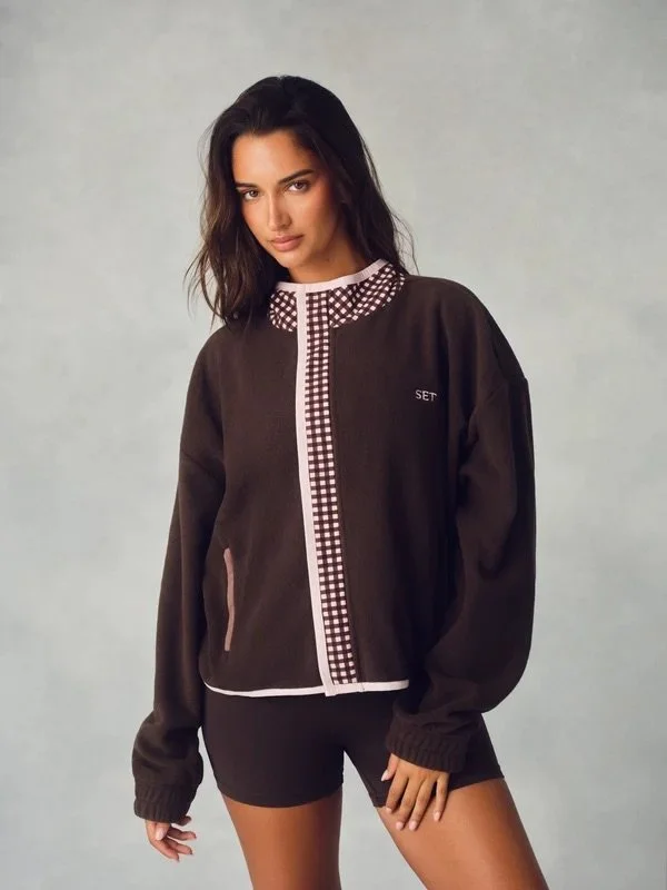 Microfleece Gingham Funnel Zip