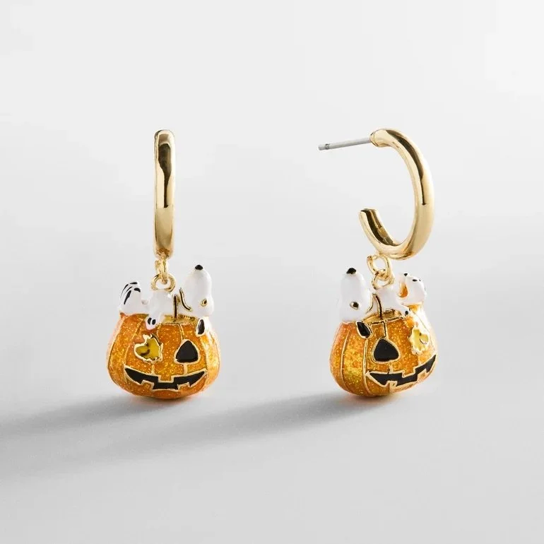 Snoopy Pumpkin Halloween Huggie Earrings