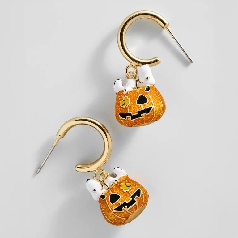 Snoopy Pumpkin Halloween Huggie Earrings