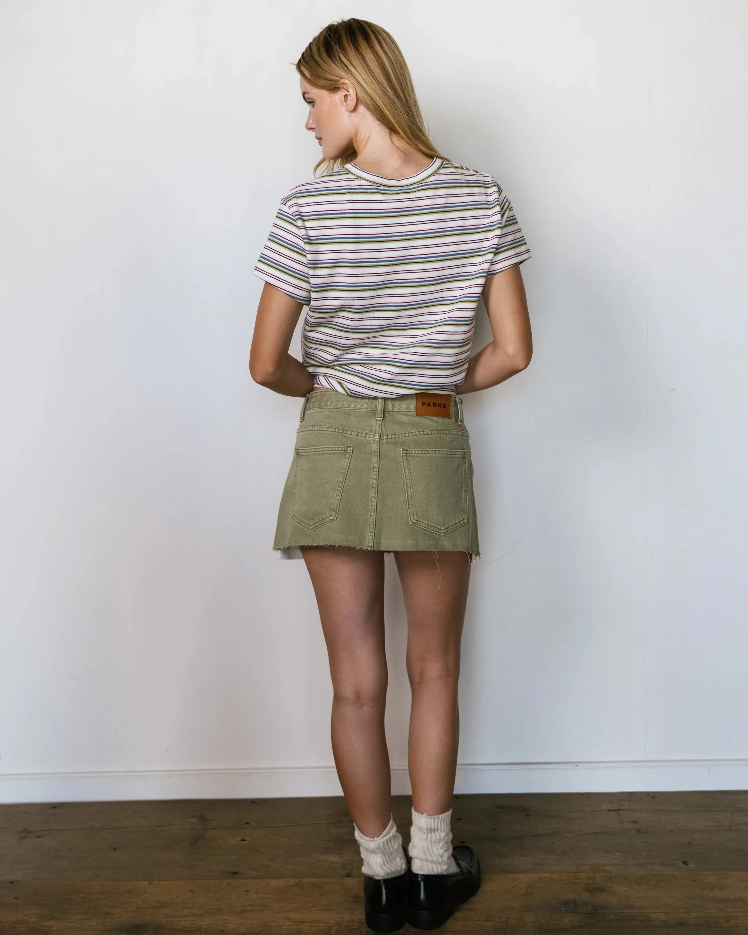 Denim Mini Skirt - Moss