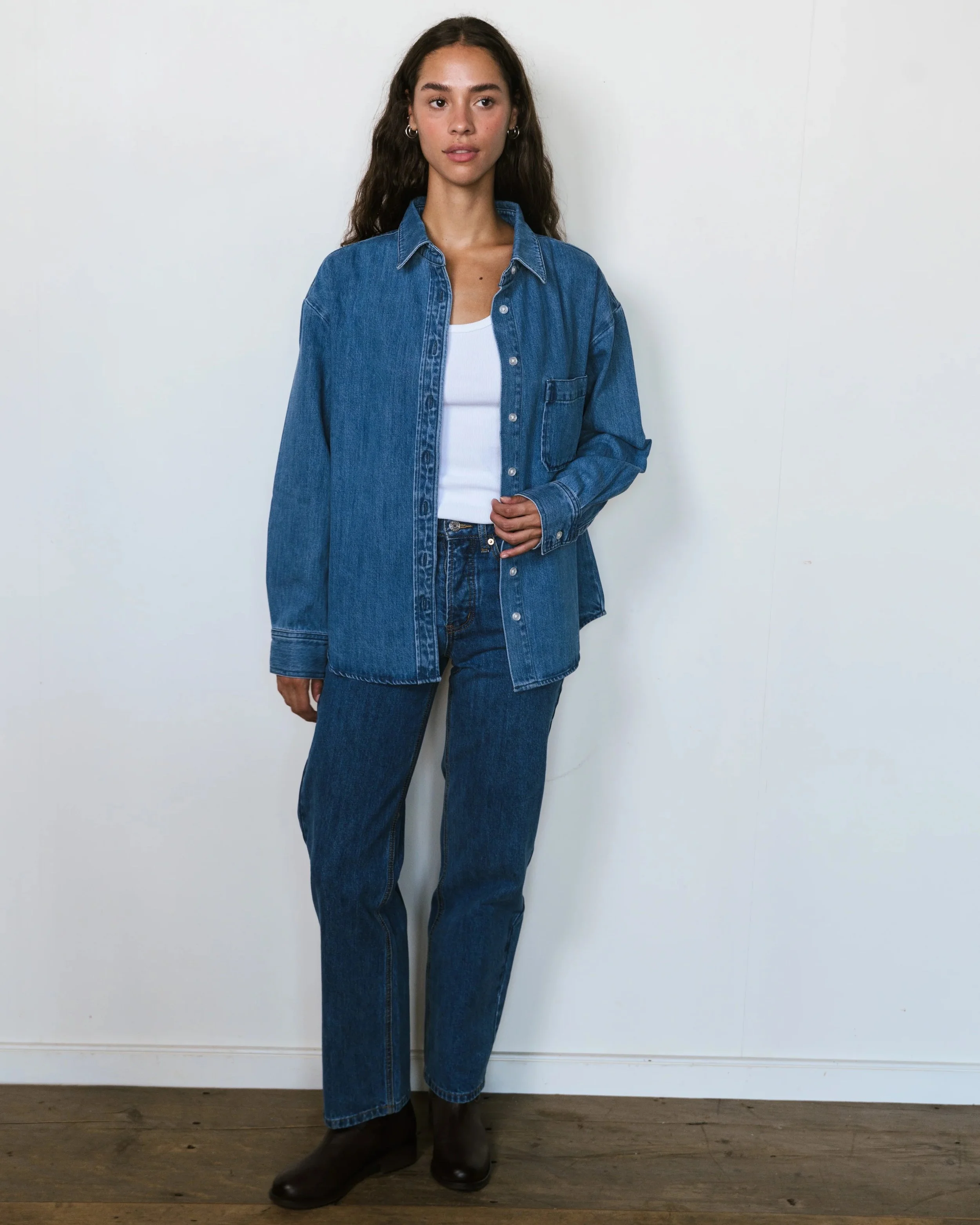 Long Sleeve Denim Shirt - Medium Wash
