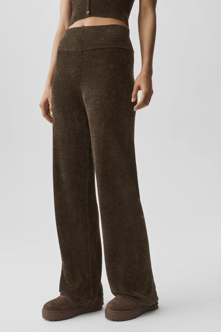 Micro Chenille High-Waist Straight Leg Pant