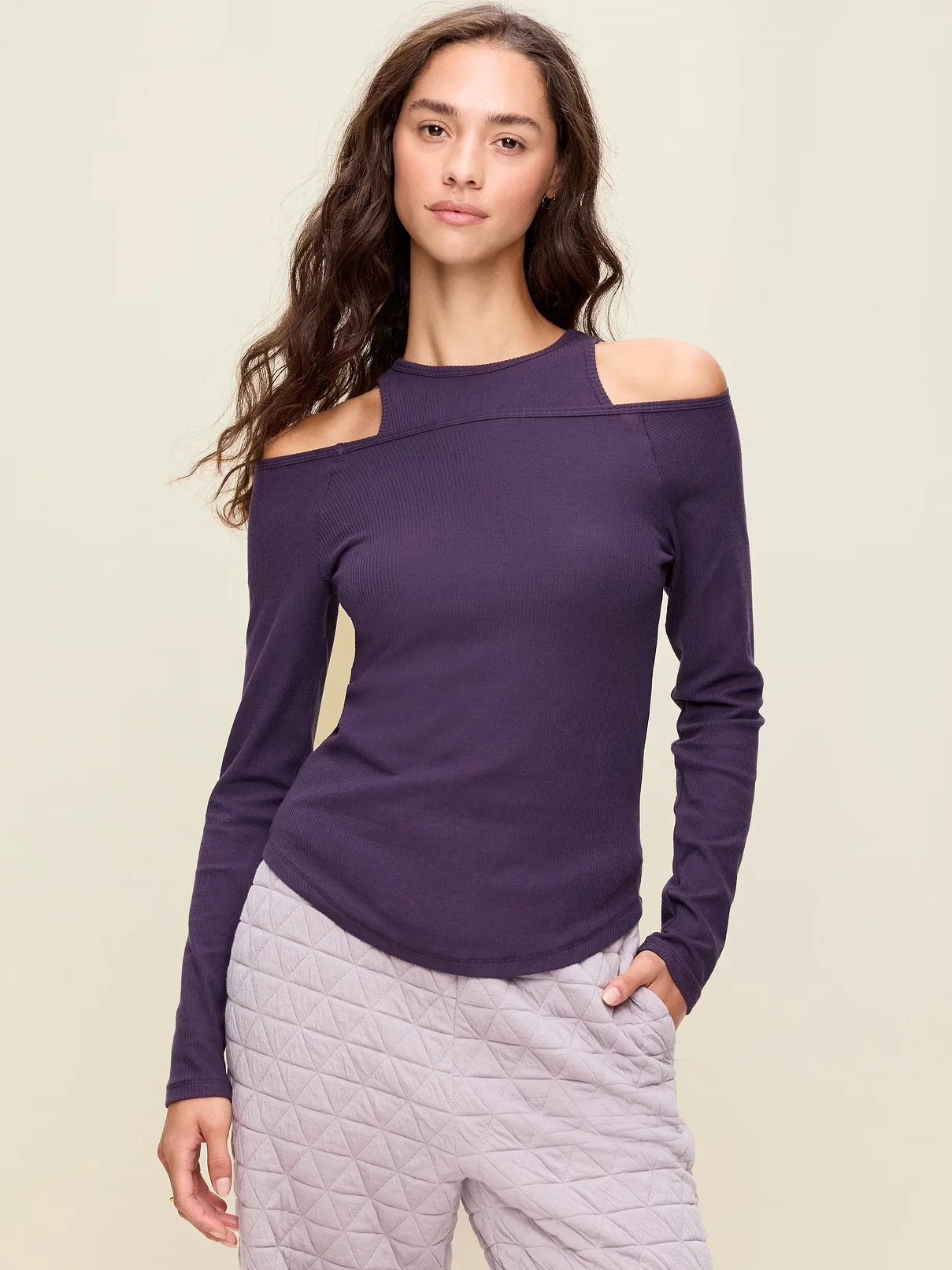 CloudLite Ribbed Long-Sleeve Boatneck Top