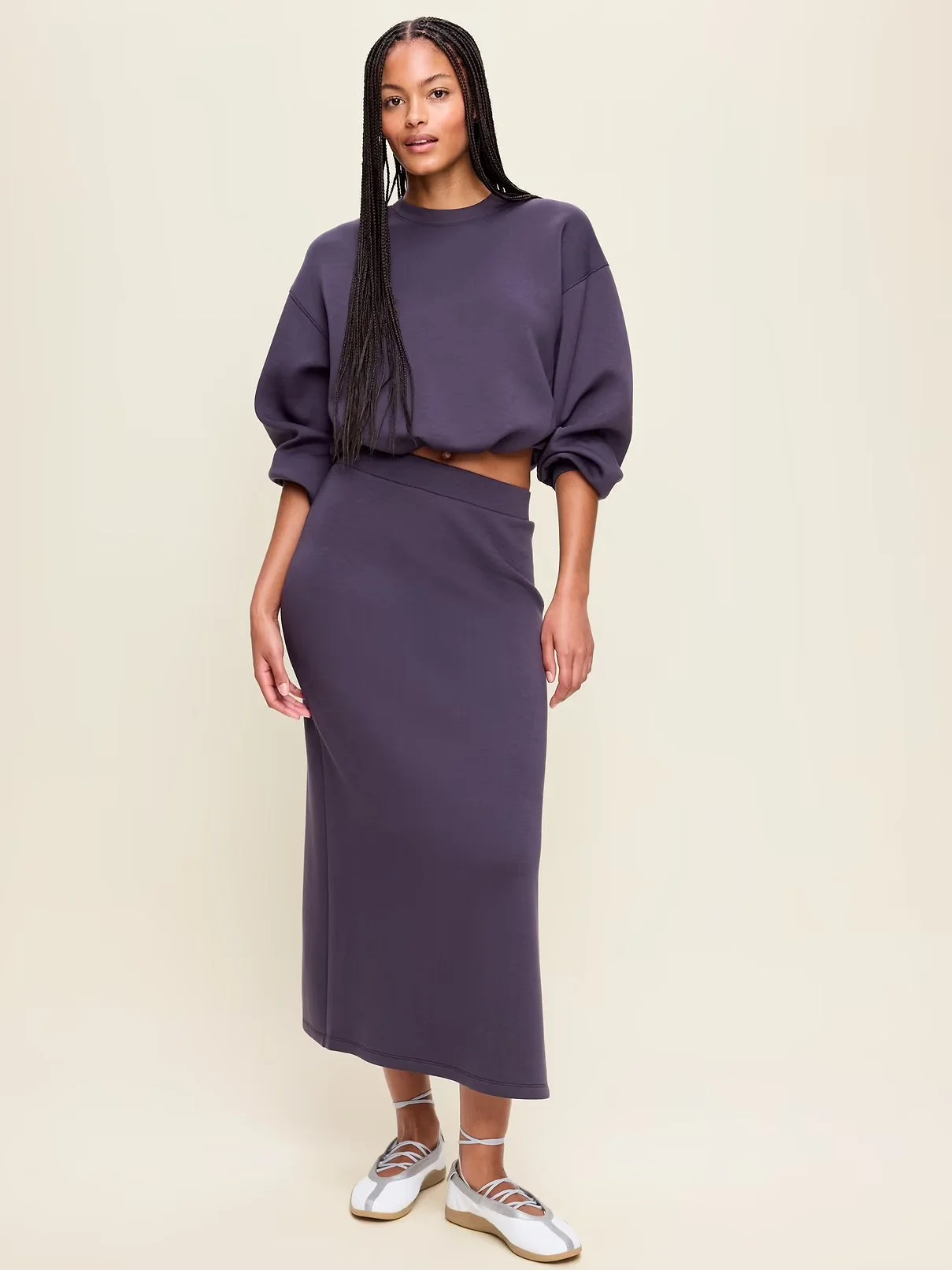 High-Waisted Bounce Fleece Maxi Skirt