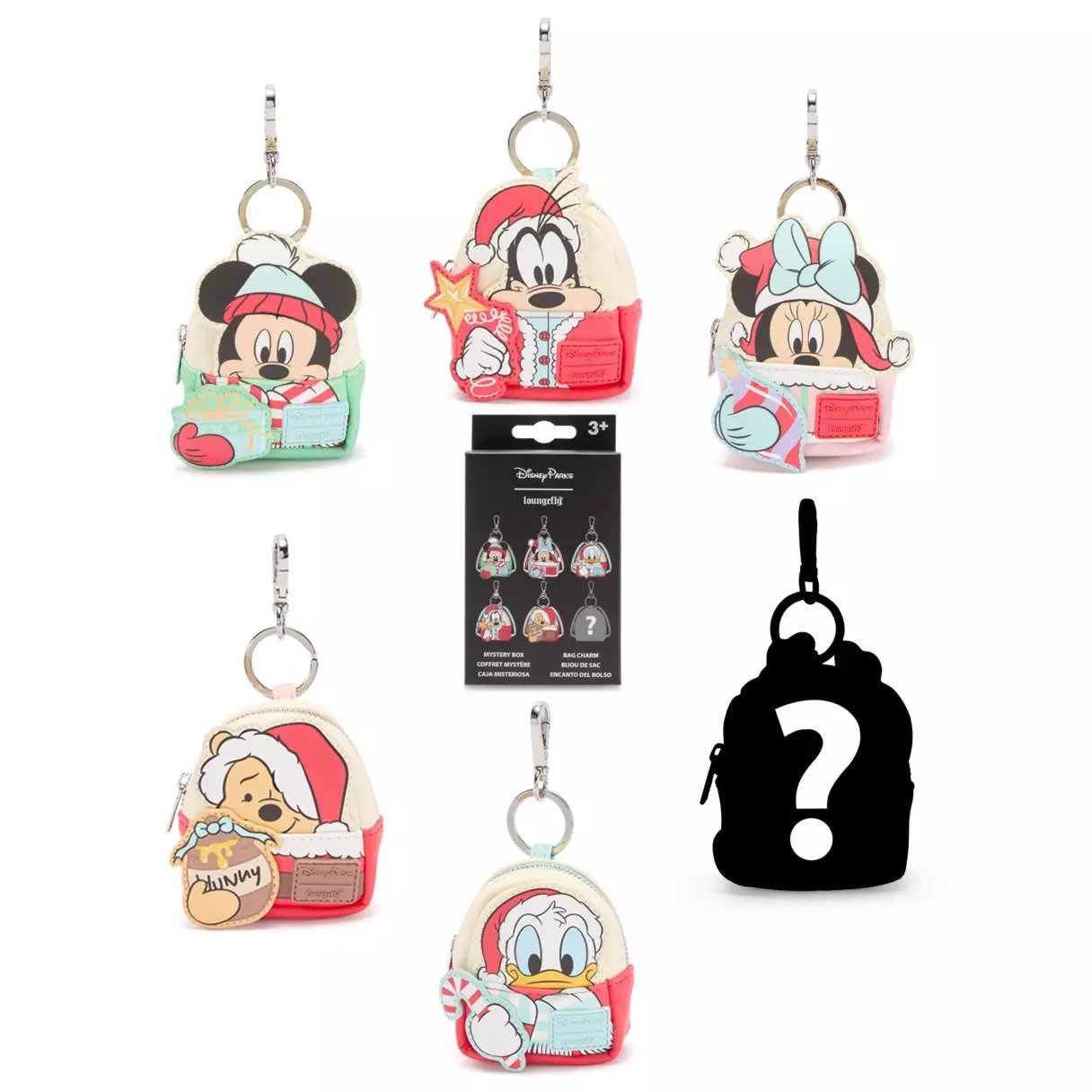 Mickey &amp; Friends Holiday Loungefly Mini Backpack Mystery Bag Charms
