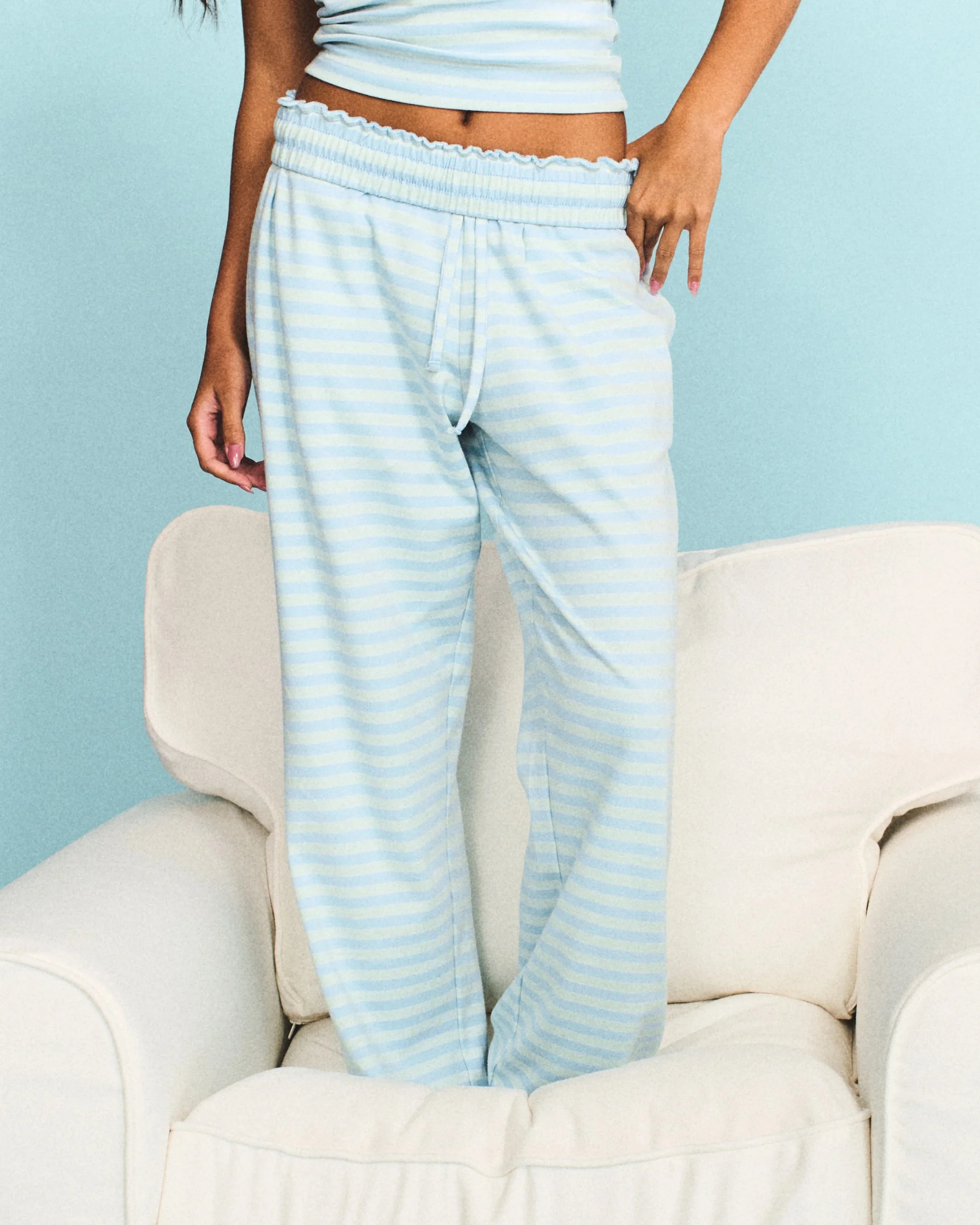 Striped Cotton Pants - Powder