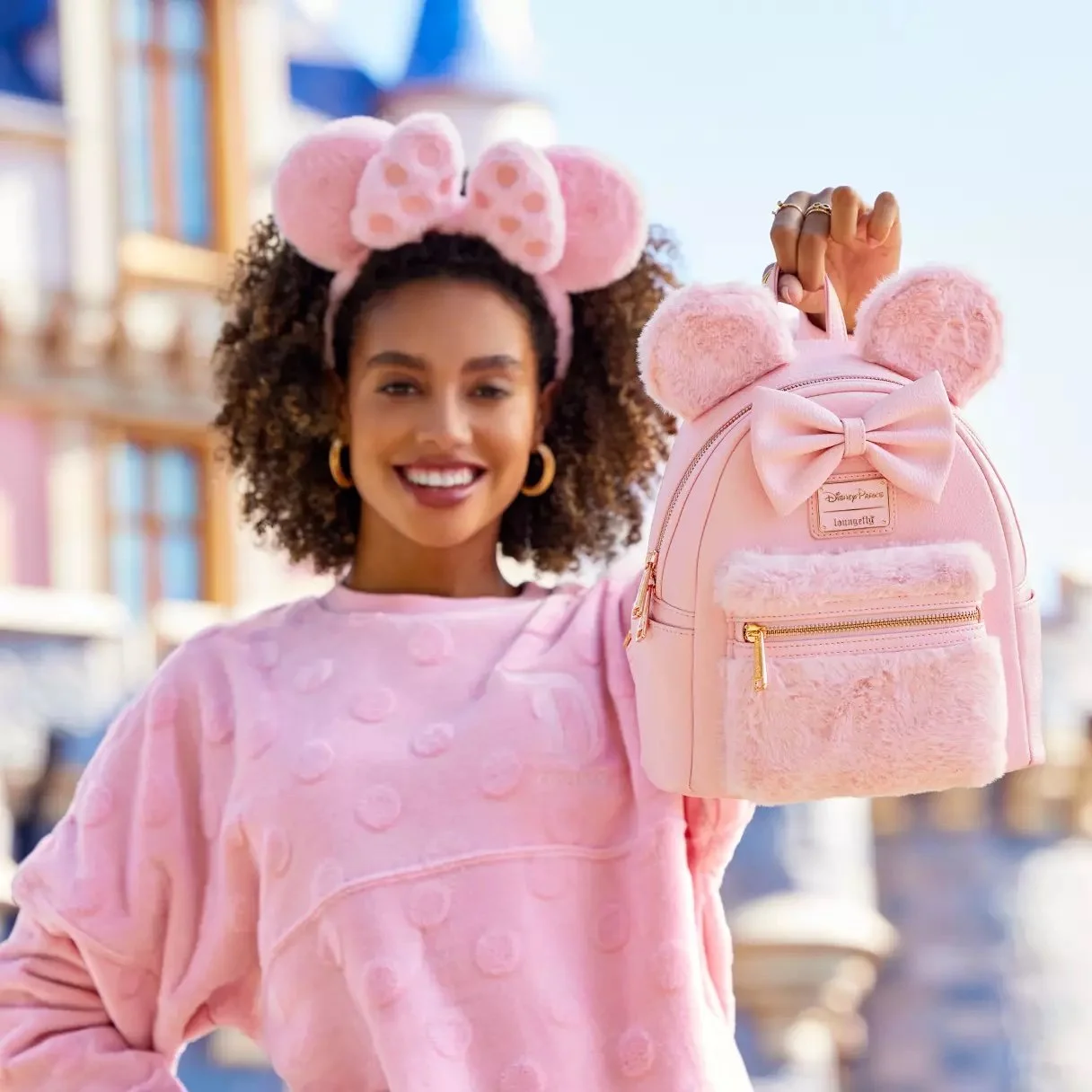 Gold Minnie Ears Loungefly Disney Backpack Rose Gold Disneyland