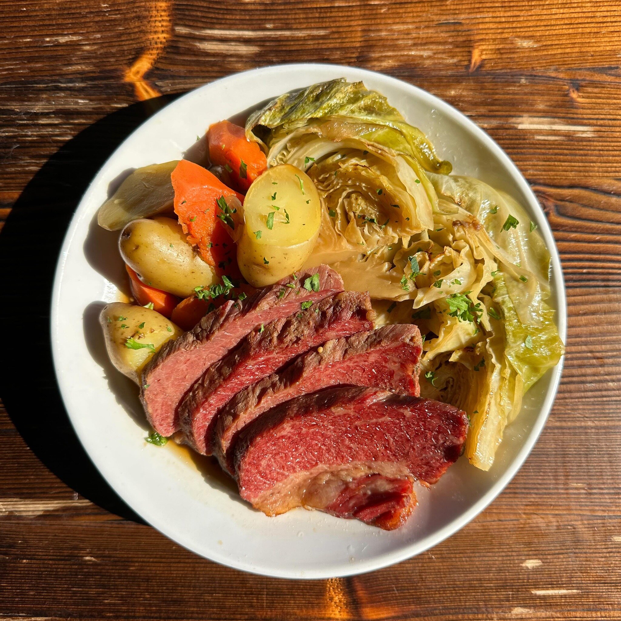 Corned beef &amp; cabbage available Friday &amp; Saturday!  Along with Irish soda bread, white chocolate and Bailey&rsquo;s cheesecake!
