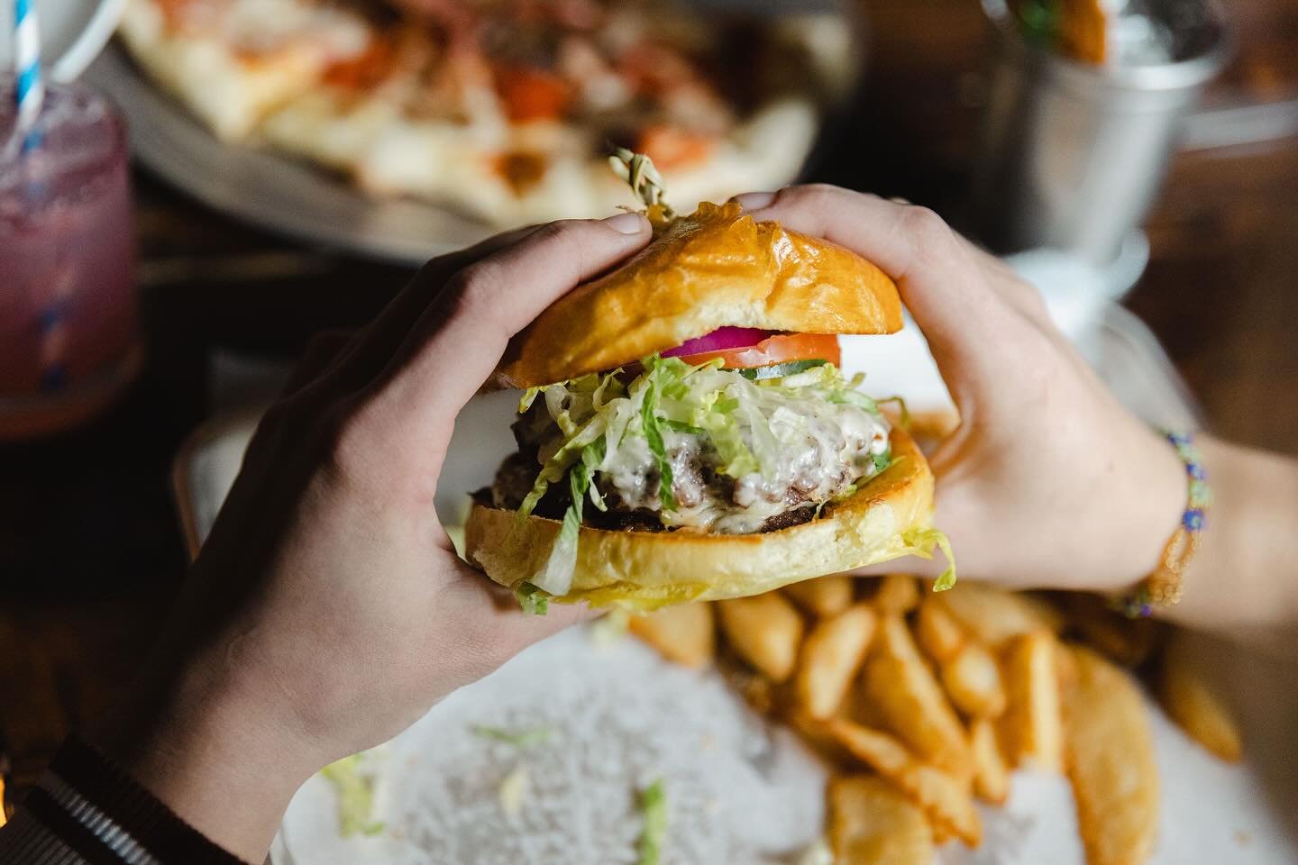 This is the perfect day to enjoy our smash burger.  Two angus beef patties, brioche bun, melted American, lettuce, tomato, onion and pickles with special sauce and wedge fries. 

Serving today from 12 noon until 9 pm.
