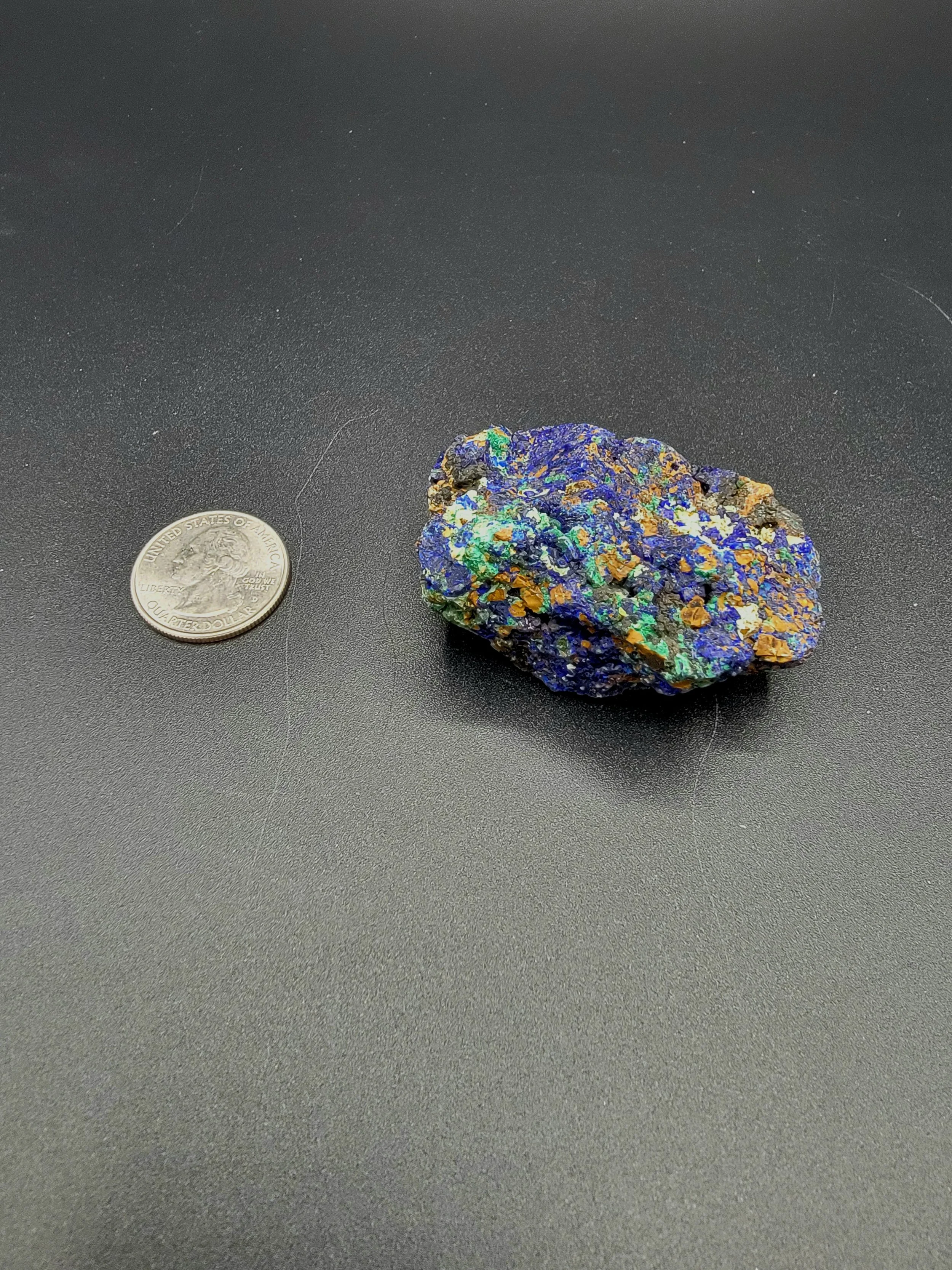 A Quintuplet of Raw Malachite, Azurite "Drewski", Iron Oxides, Chrysocolla, and Sandstone