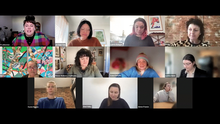 A Zoom video call with twelve women participating.