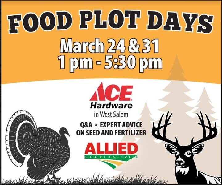 March Event Dates

Come see Midwest Mass Outdoors on March 24 &amp; 31 at Food Plot Days!

West Salem Ace Hardware 
570 Commerce St., 
West Salem, WI 54669

@hardwarewestsalemace #foodplots #midwestmassoutdoors #foodplotblends #midwesthunting