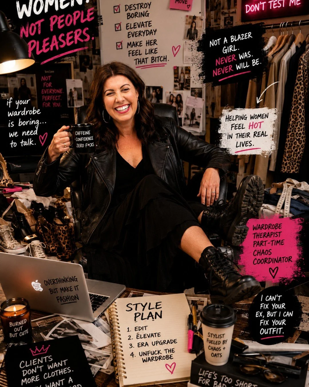 I saw a challenge on Instagram and it was - write an unhinged bio for your business. This is what my Monica typed up for me, it had me laughing so much. Which one do you like best?

* I make women feel hot again
 one elevated basic at a time
* Fashio