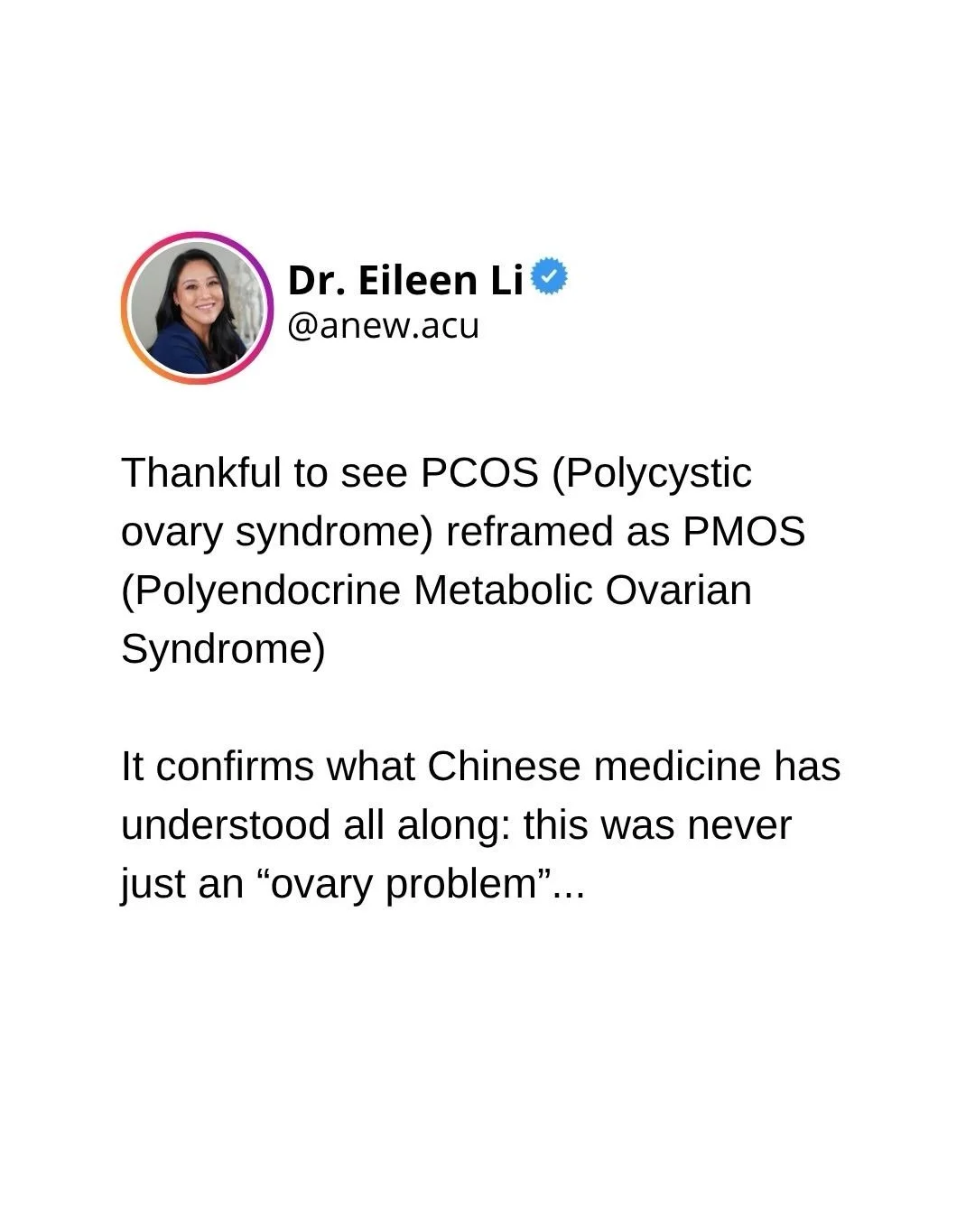 Crazy work that it took this long. Will this name change improve diagnosis and care for 170 million women? Or will we still be giving out hormonal birth control and metformin as a first line of care? Personally, I talk about lifestyle change and diet