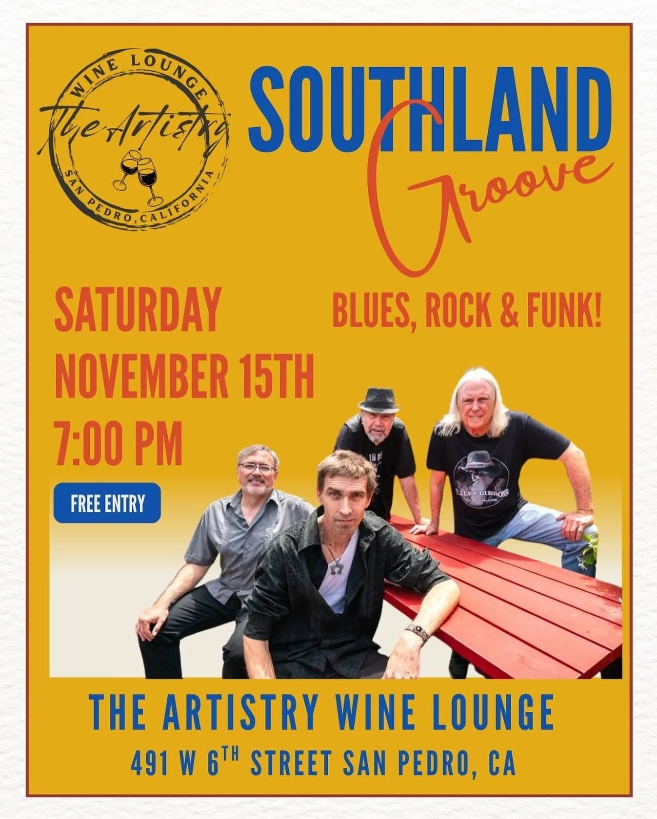 Southland Groove 🎵🎤

November 15th at 7 pm 
Free Entry 😎