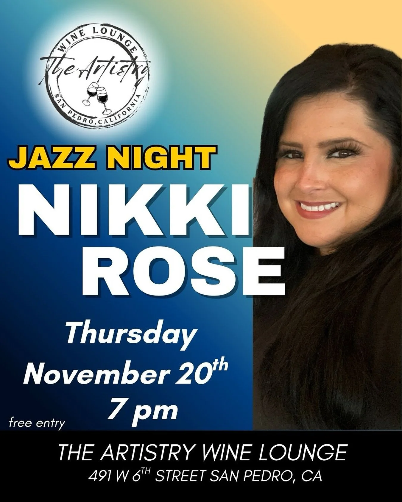 🍷🎶🎤 Nikki Rose 🌹 

Jazz Singer 
Free Entry 🎶